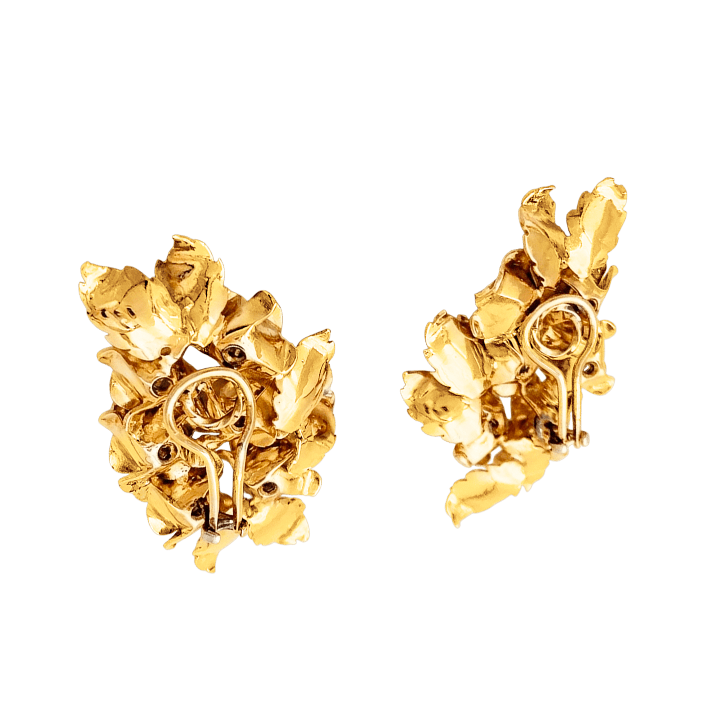 Boucles d'oreilles "Fleurs", or jaune et diamants. 4