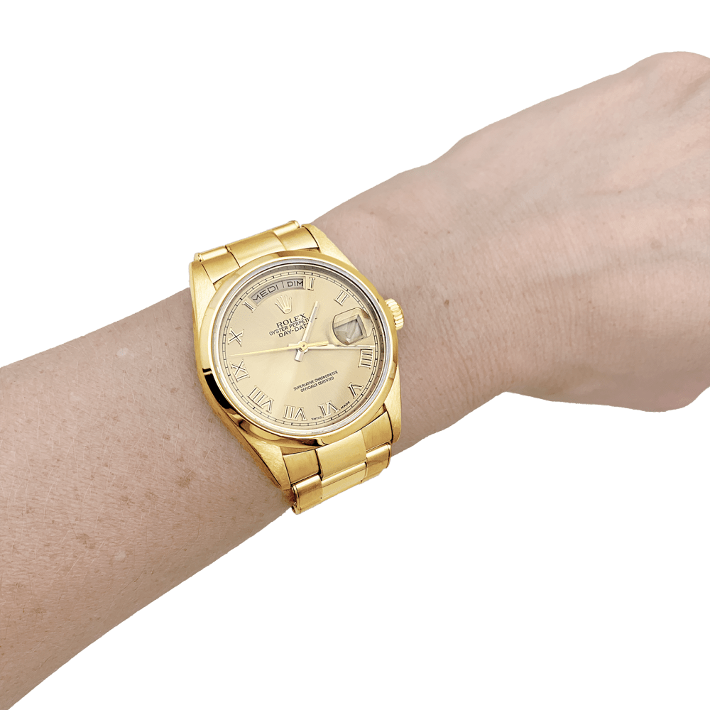 Montre Rolex, "Oyster Perpetual Day-date", or jaune. 7