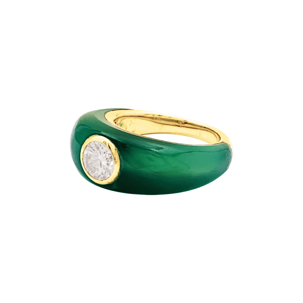 Bague jonc bombé, or jaune, chrysoprase et diamant. 2