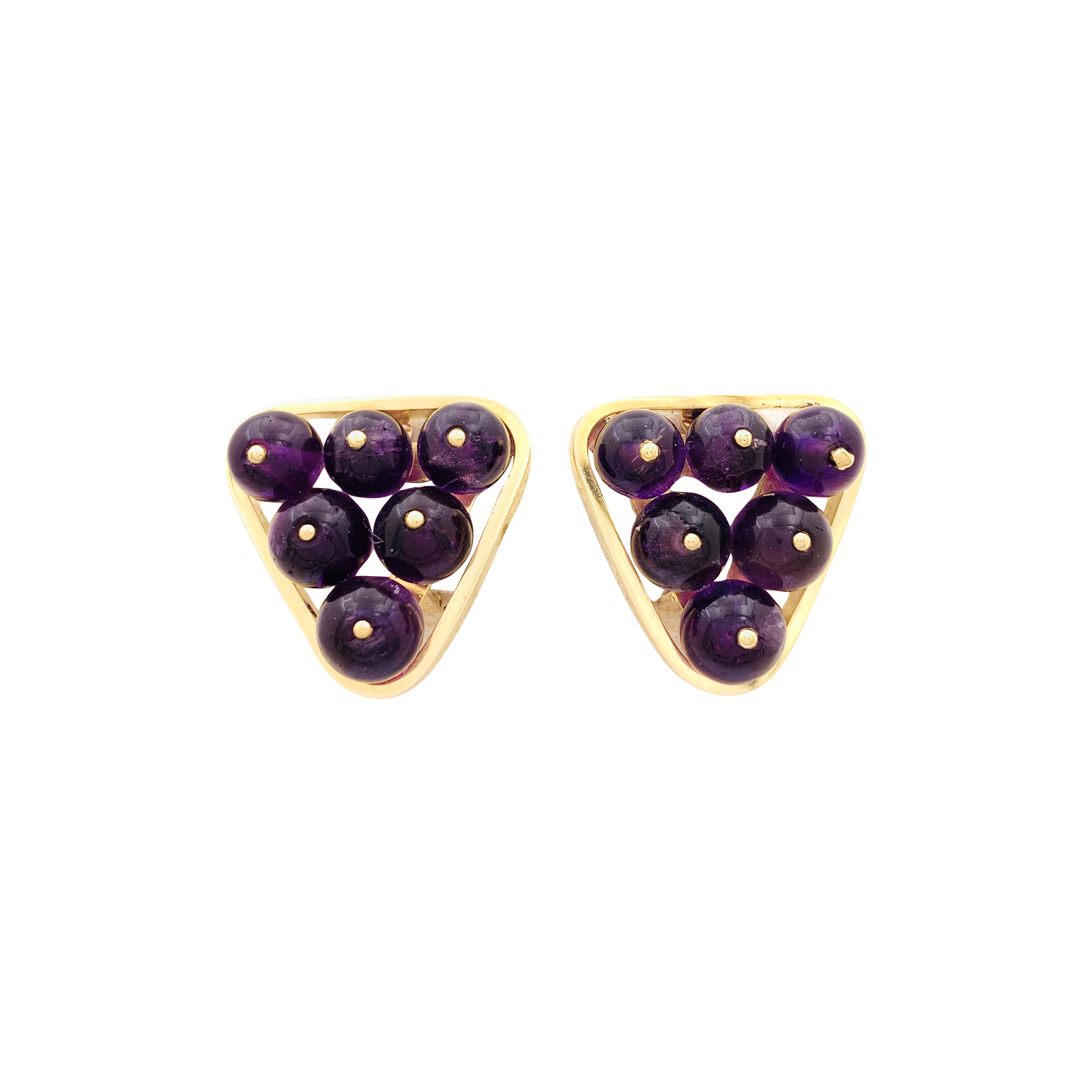 Clips d'oreilles vintage or jaune, améthyste. 1