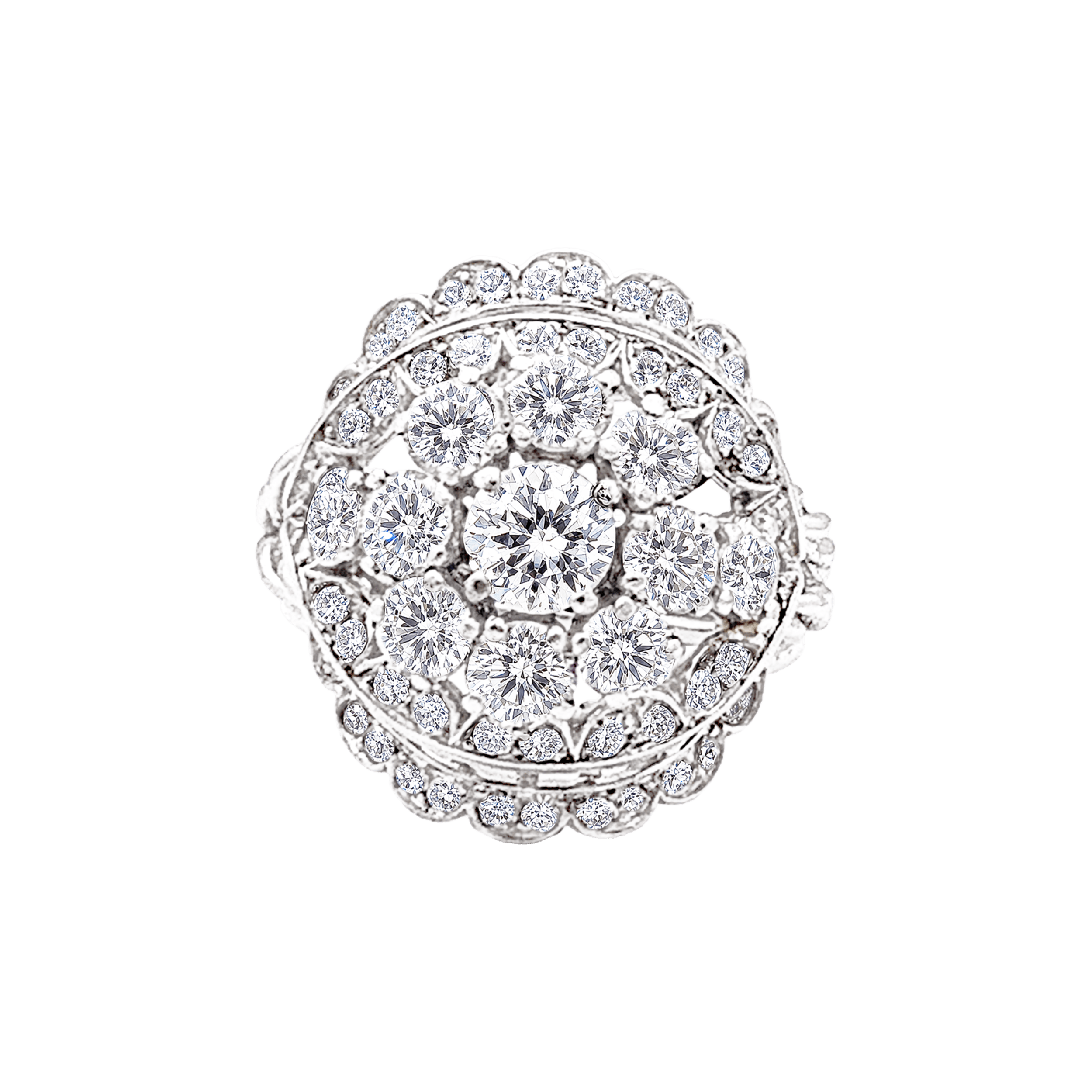 Bague fleur vintage en platine et diamants. 1