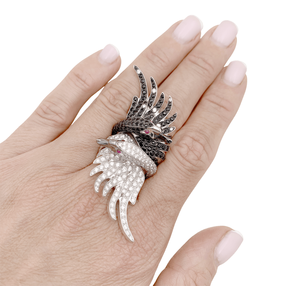 Bague Boucheron, "Animaux de Collection : "Cypris, le Cygne", or blanc, saphirs, diamants, rubis. 9