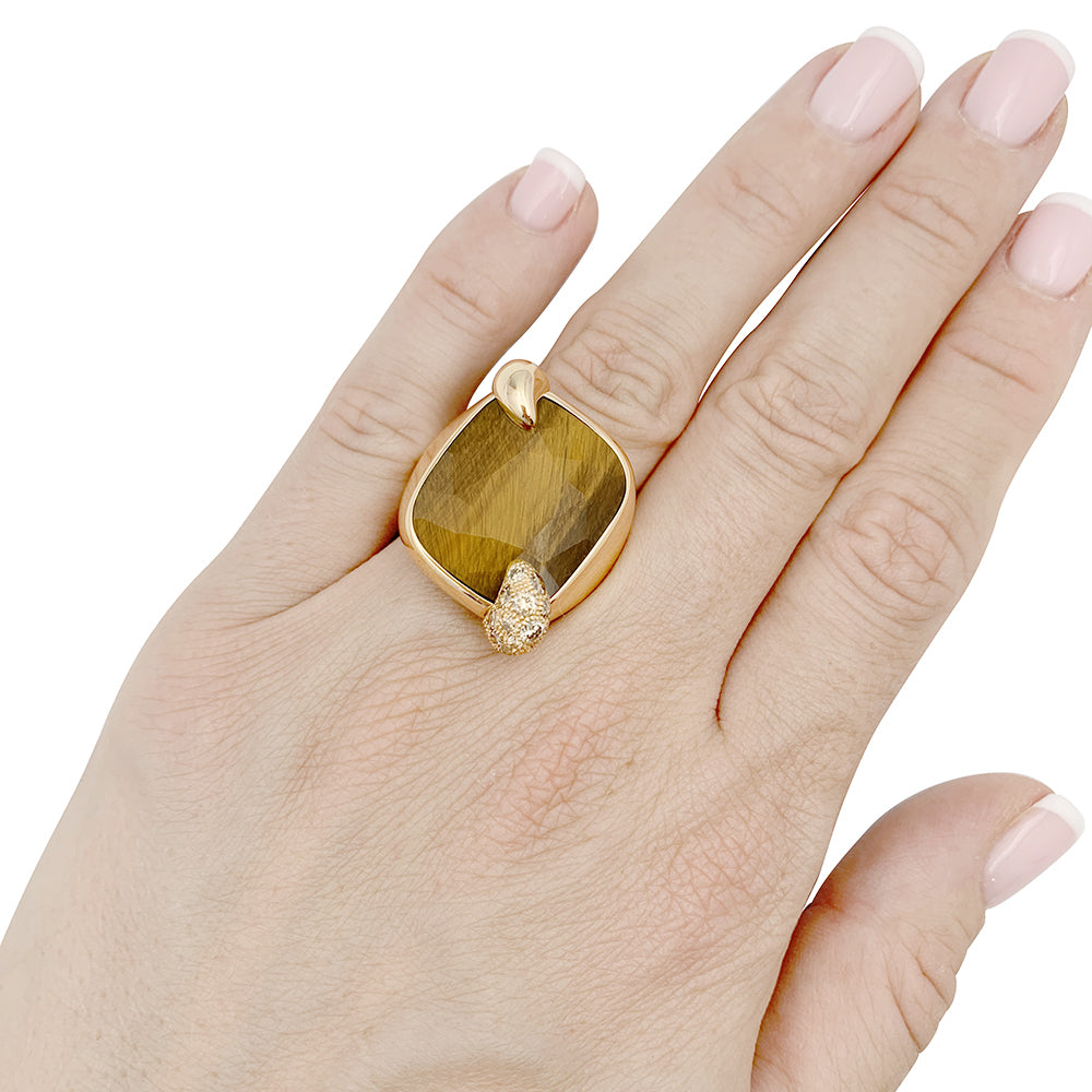 Bague Pomellato "Ritratto" or rose, diamants, oeil de tigre. 5