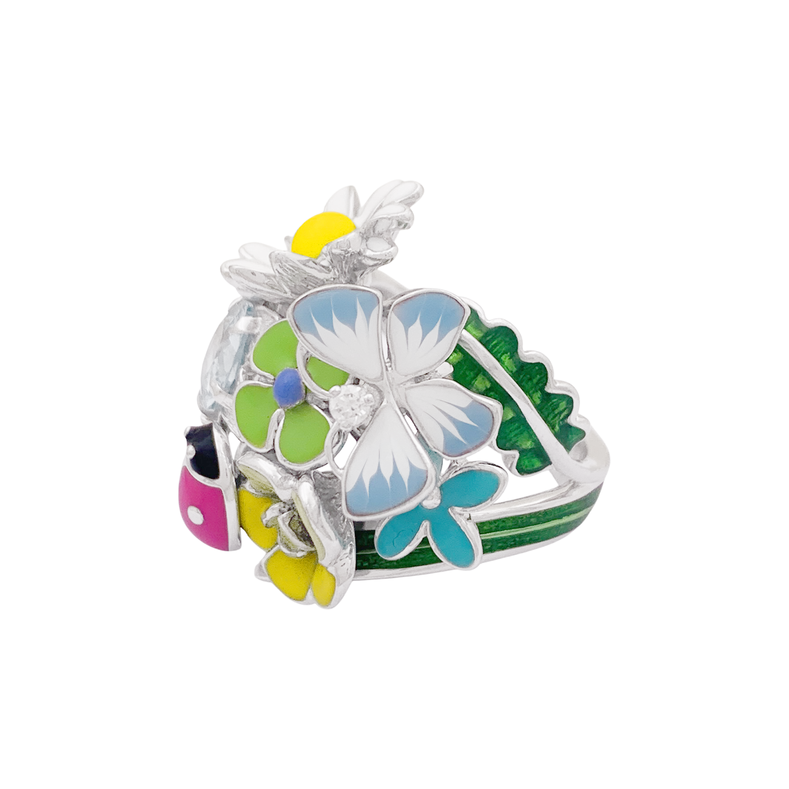 Bague Dior, "Diorette", or blanc, émail, aigue-marine et diamant. 3