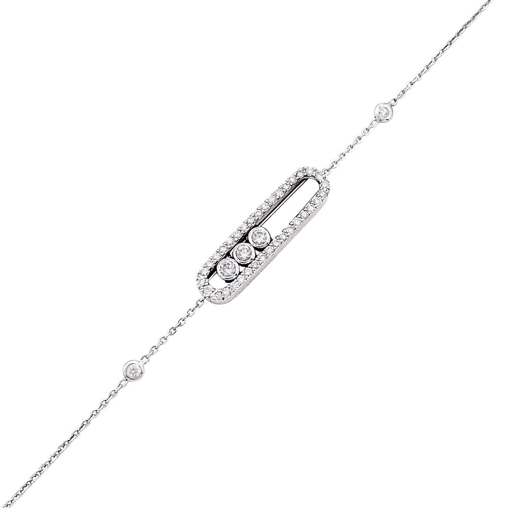 Bracelet Messika, "Baby Move Pavé", or blanc et diamants. 2