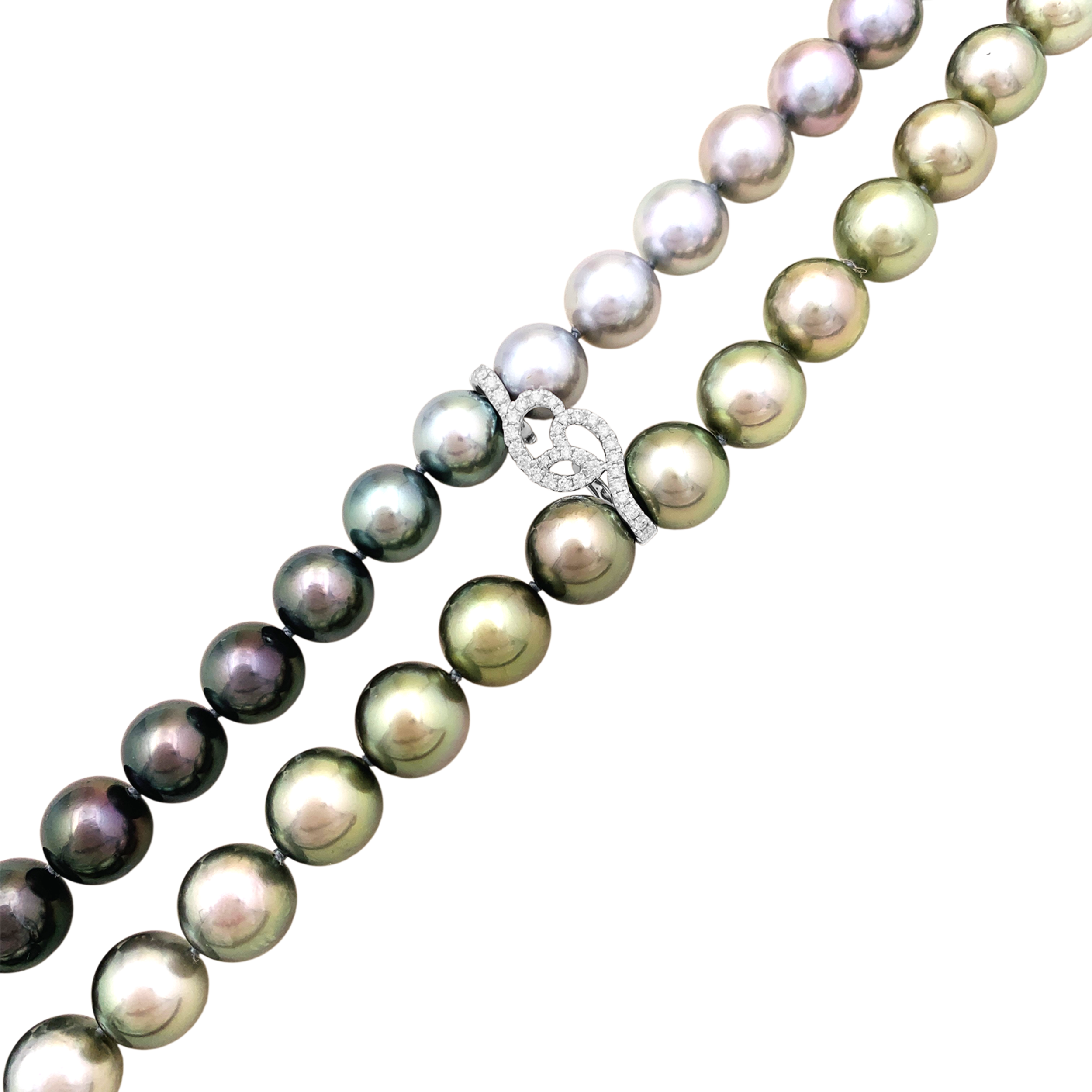 Sautoir perles de Tahiti, or blanc et diamants. 4