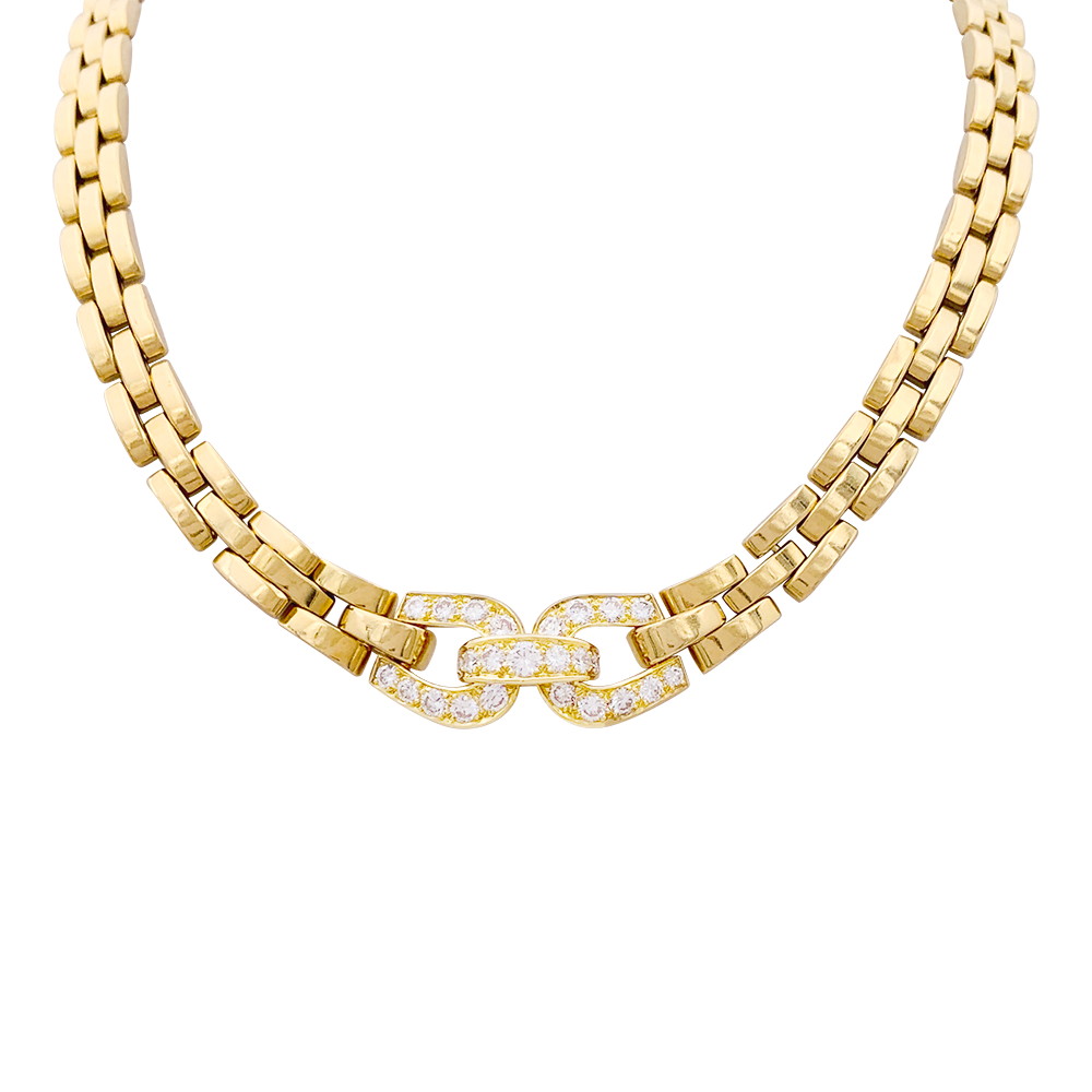 Collier Cartier, "Etrier", or jaune, diamants. 1