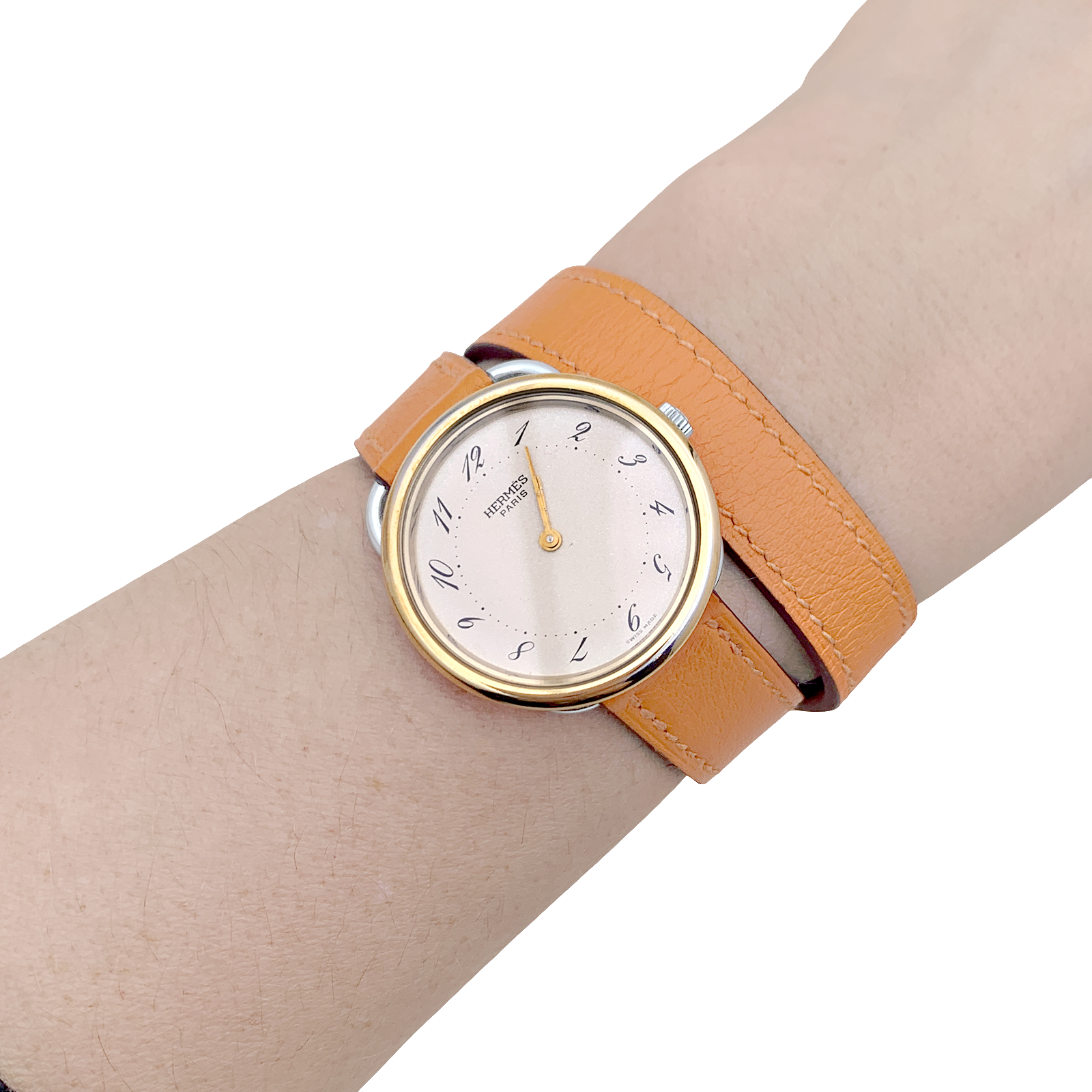 Montre Hermès, "Arceau", plaqué or, acier, cuir. 7