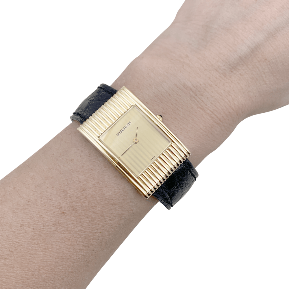 Montre Boucheron, "Reflet", or jaune, cuir. 9