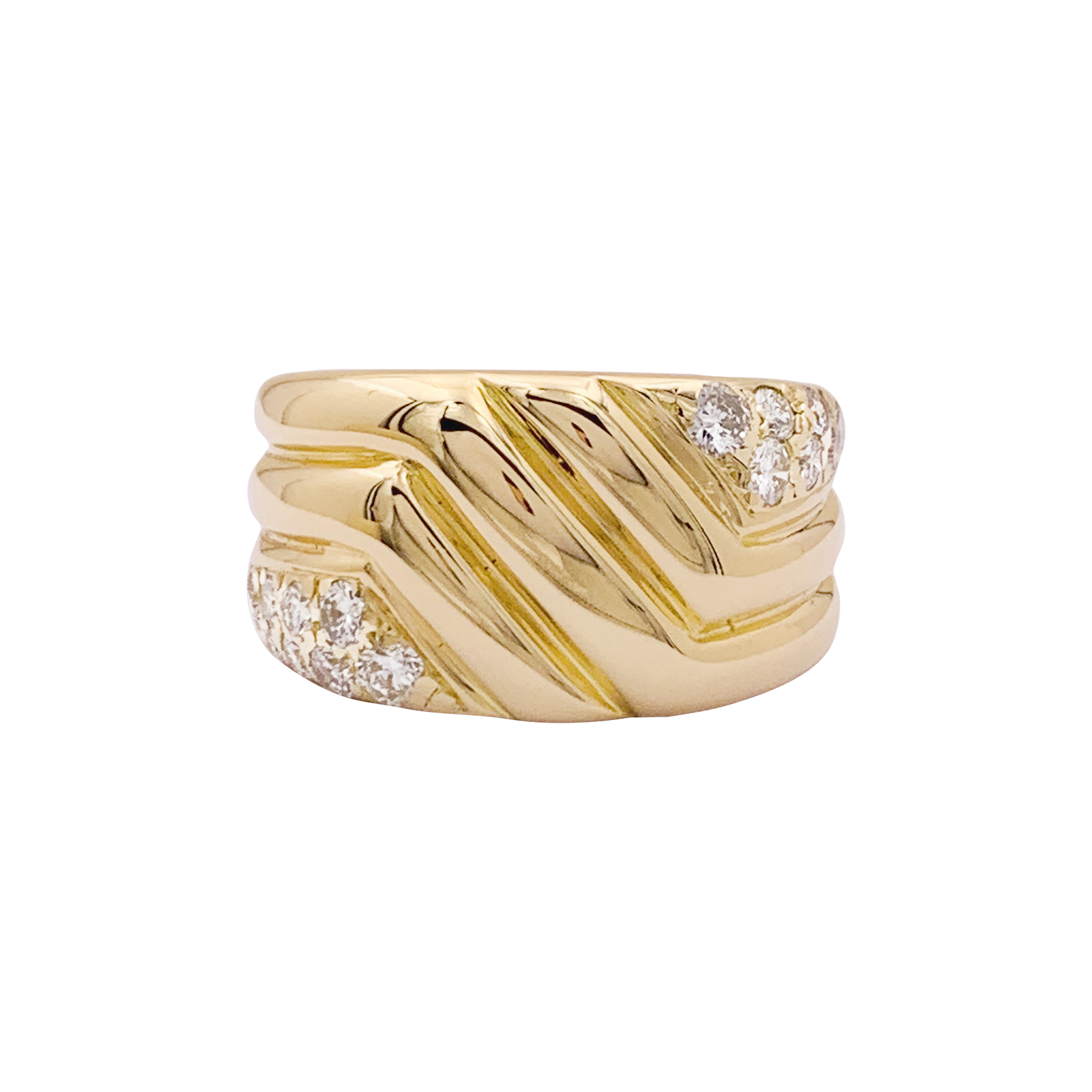 Bague godrons en or jaune et diamants. 1