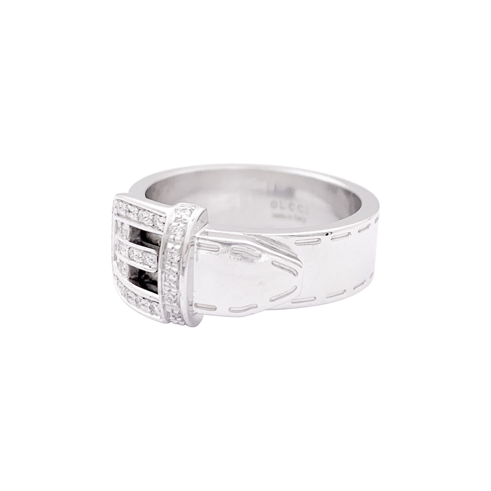 Bague Gucci "Ceinture" or blanc, diamants. 1