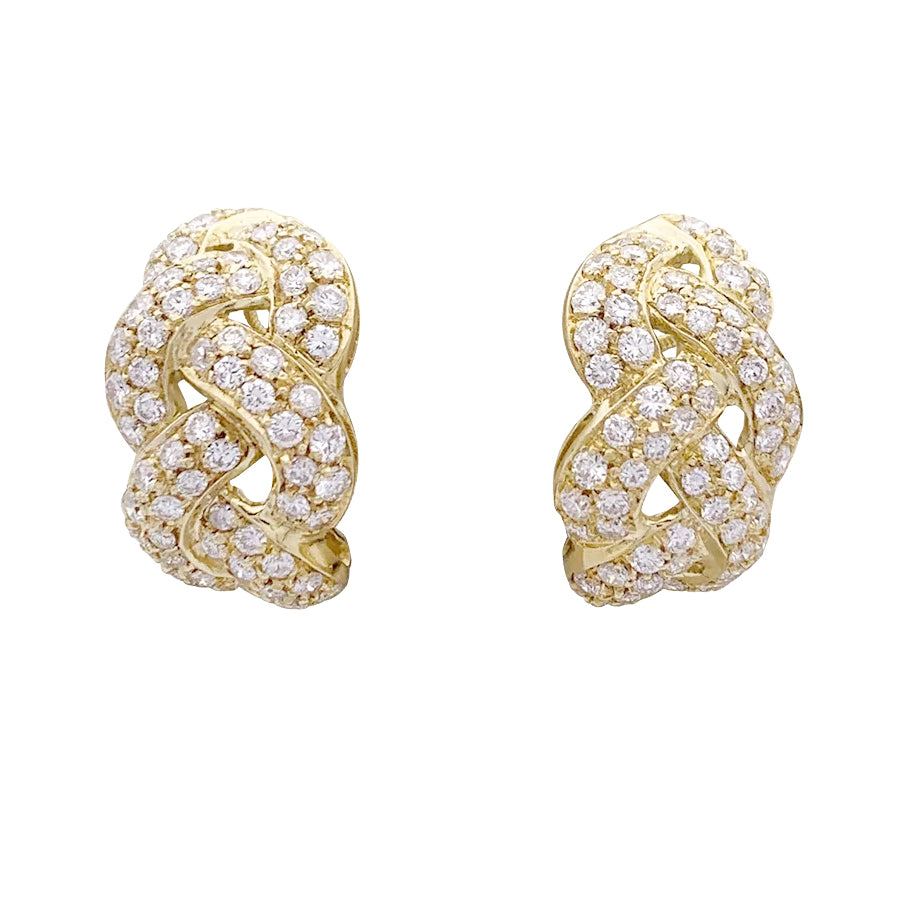 Boucles d'oreilles "Tresse" or jaune, diamants. 5