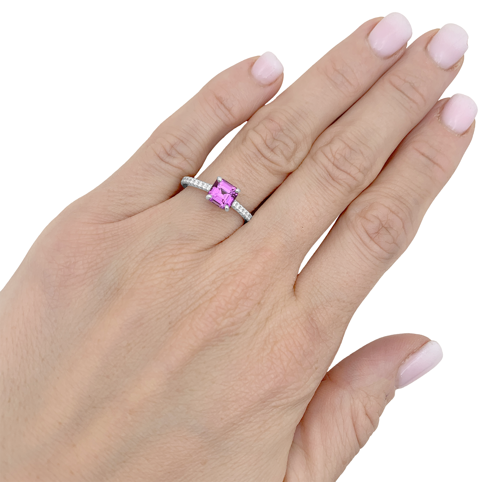 Bague TIFFANY & CO, "Novo" platine, saphir rose et diamants. 6