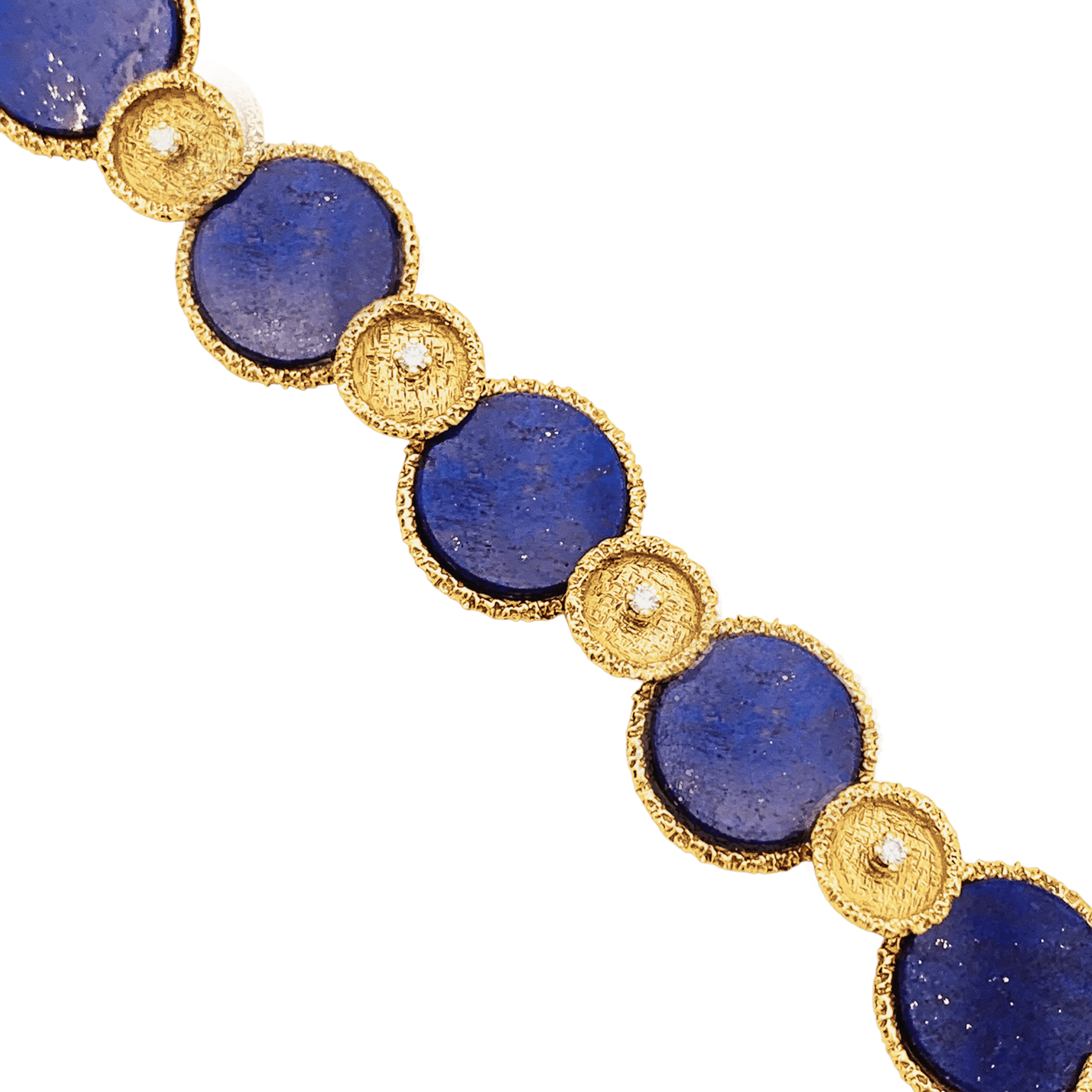 Bracelet vintage en or jaune texturé, lapis-lazuli et diamants. 4