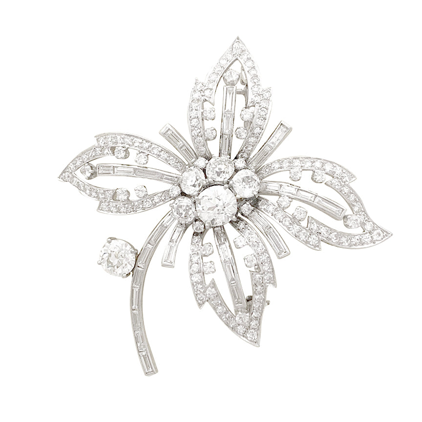 Broche "Fleur" platine, or blanc, diamants. 2