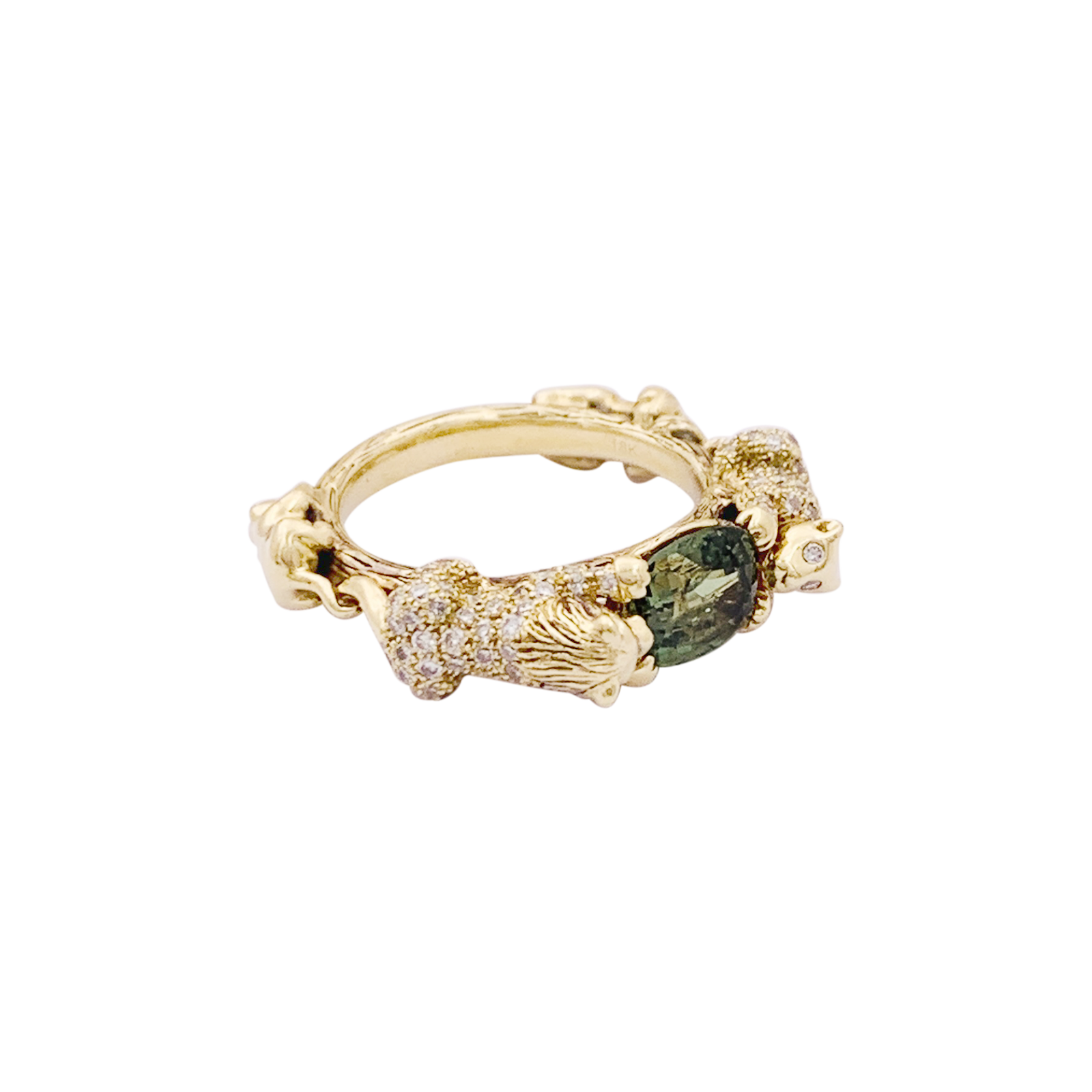Bague Bibi Van Der Velden "Family Crest Lion" or jaune, diamants, saphir vert. 5