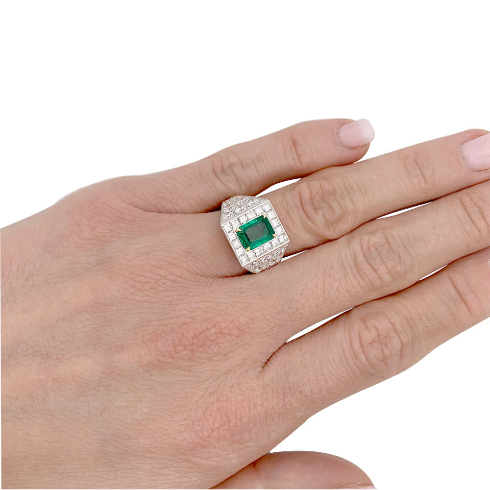 Bague, or blanc, platine, émeraude, diamants. 8
