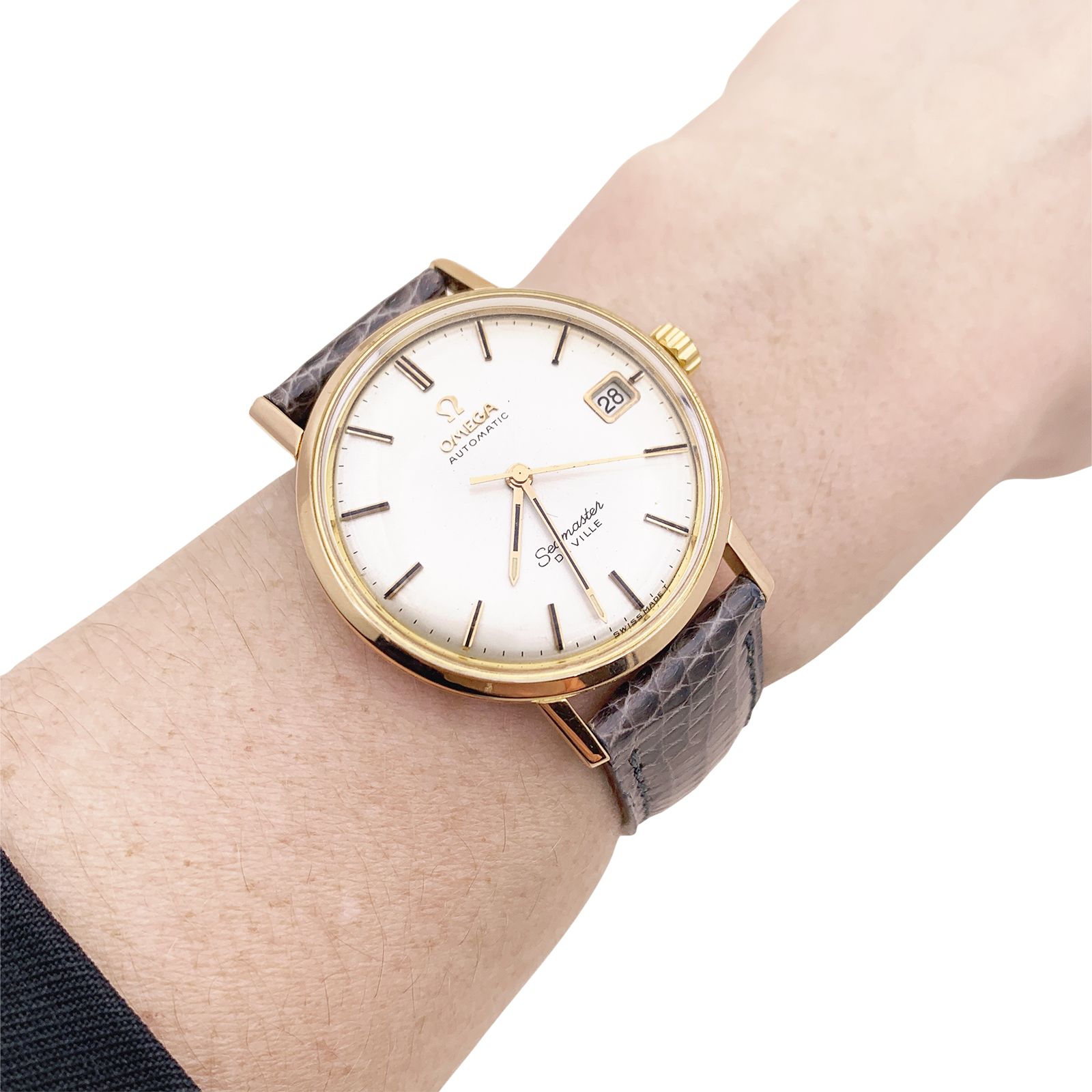 Montre Omega, "Seamaster De Ville" or rose, cuir. 6