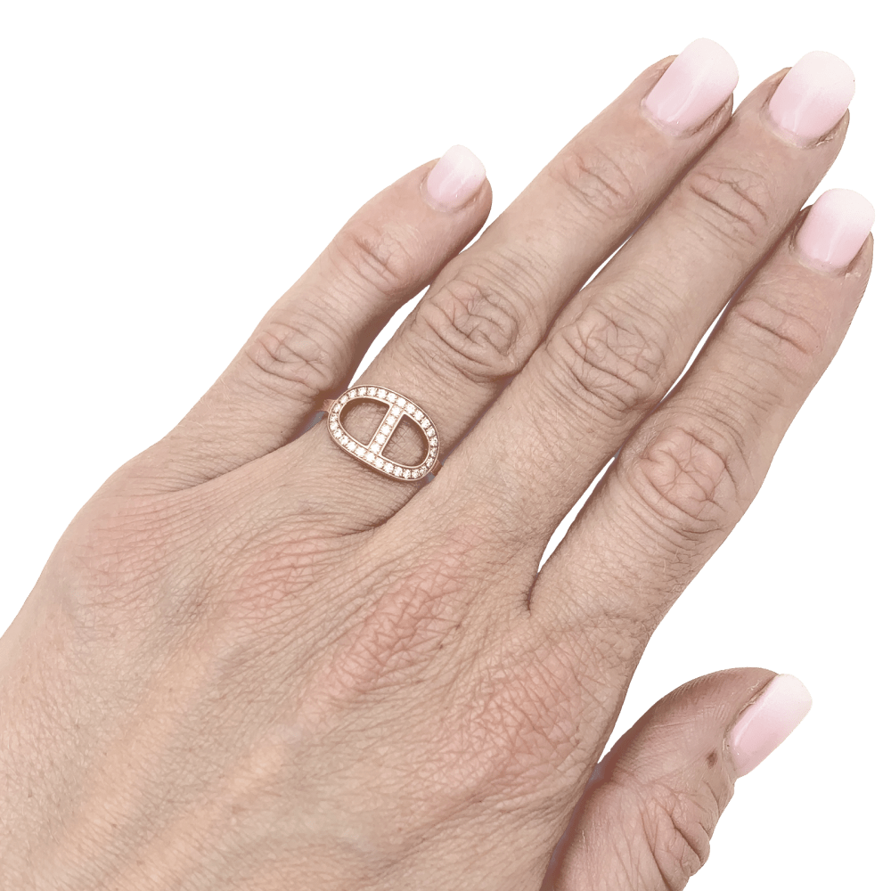 Bague Hermès, "Chaîne d'ancre contour", or rose, diamants. 6