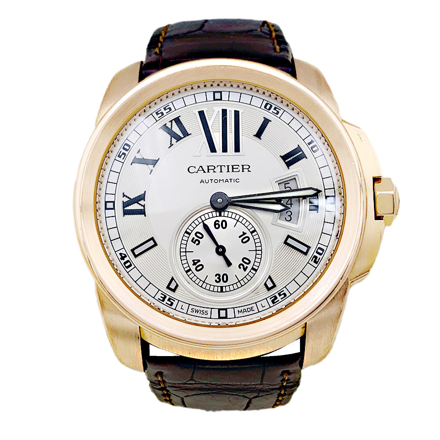Montre Cartier, "Calibre de Cartier", or rose, cuir. 2