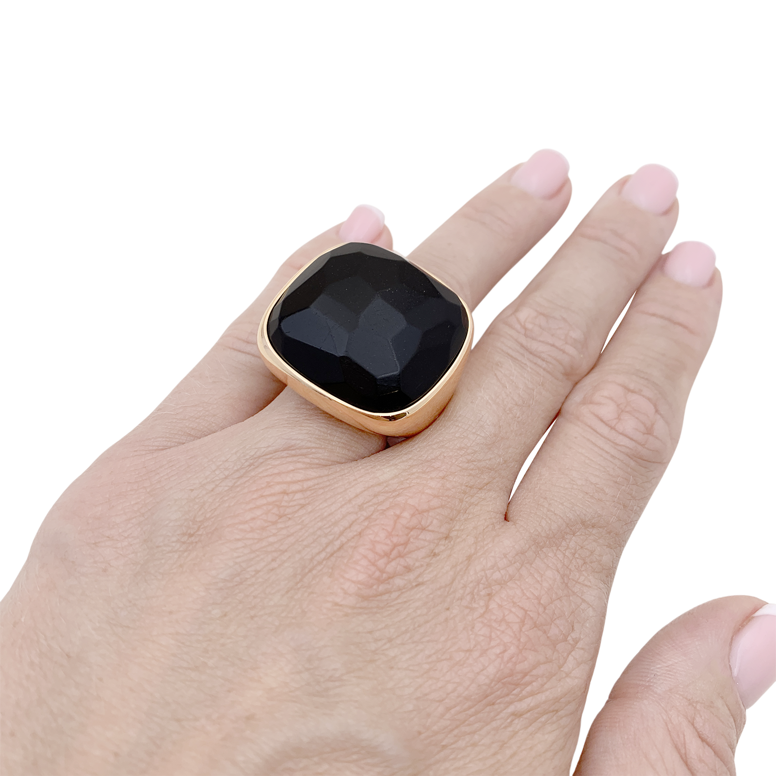 Bague Pomellato "Victoria", or rose, jais. 7