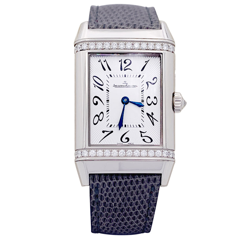 Montre Jaeger-LeCoultre, "Reverso Duetto", en or blanc et diamants. 1