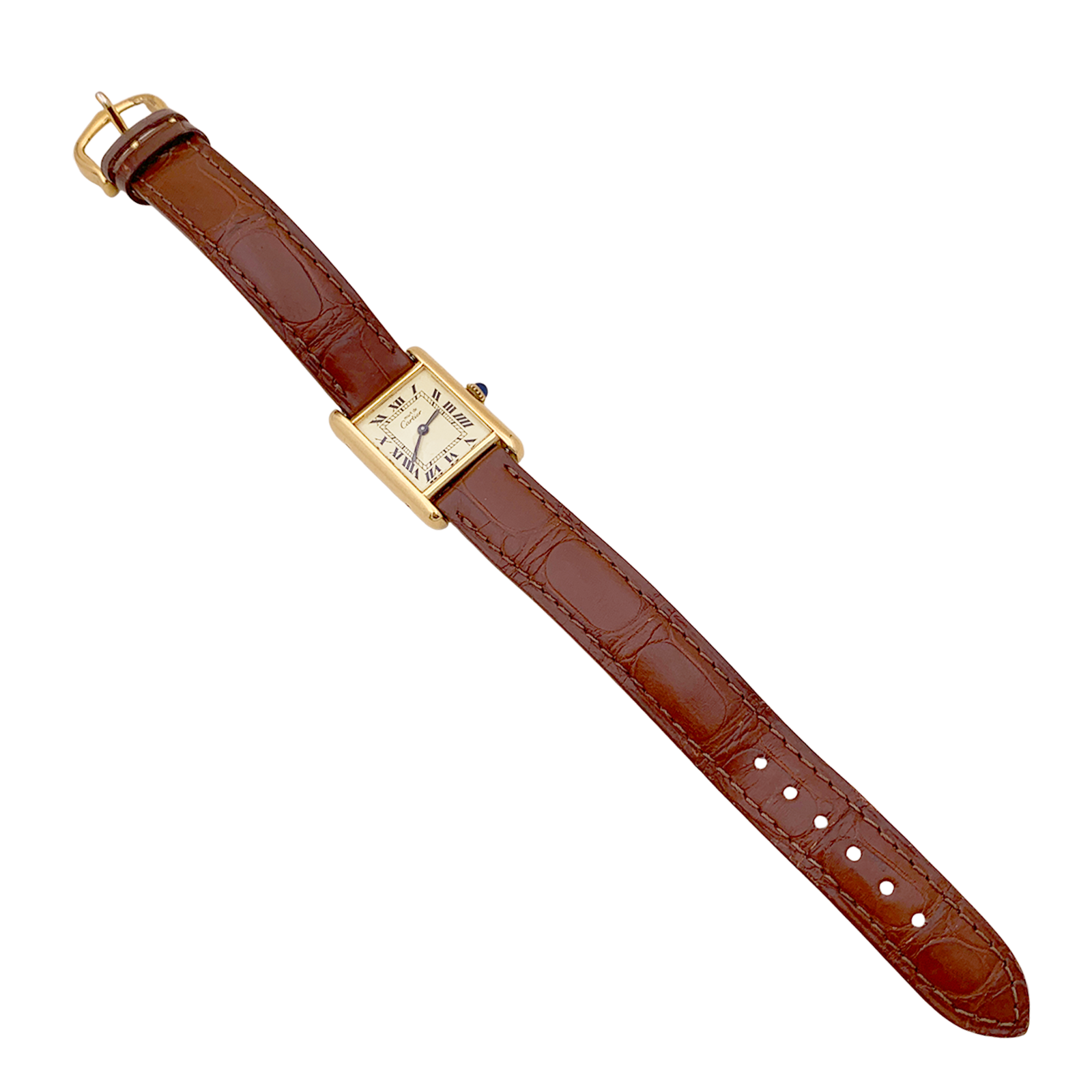 Montre Cartier "Tank Must" argent plaqué or, cuir. 5