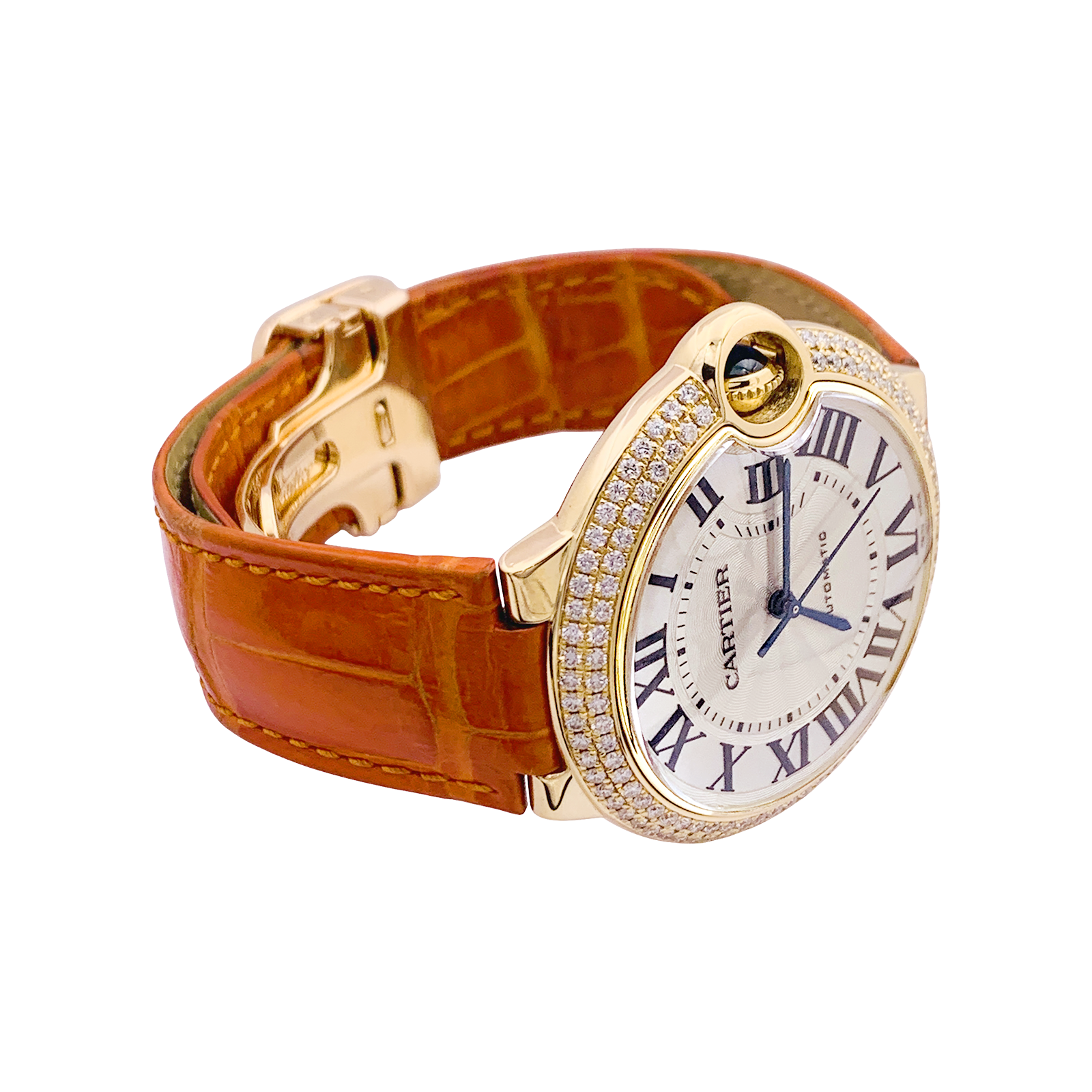 Montre Cartier "Ballon Bleu" or jaune, diamants, cuir. 2