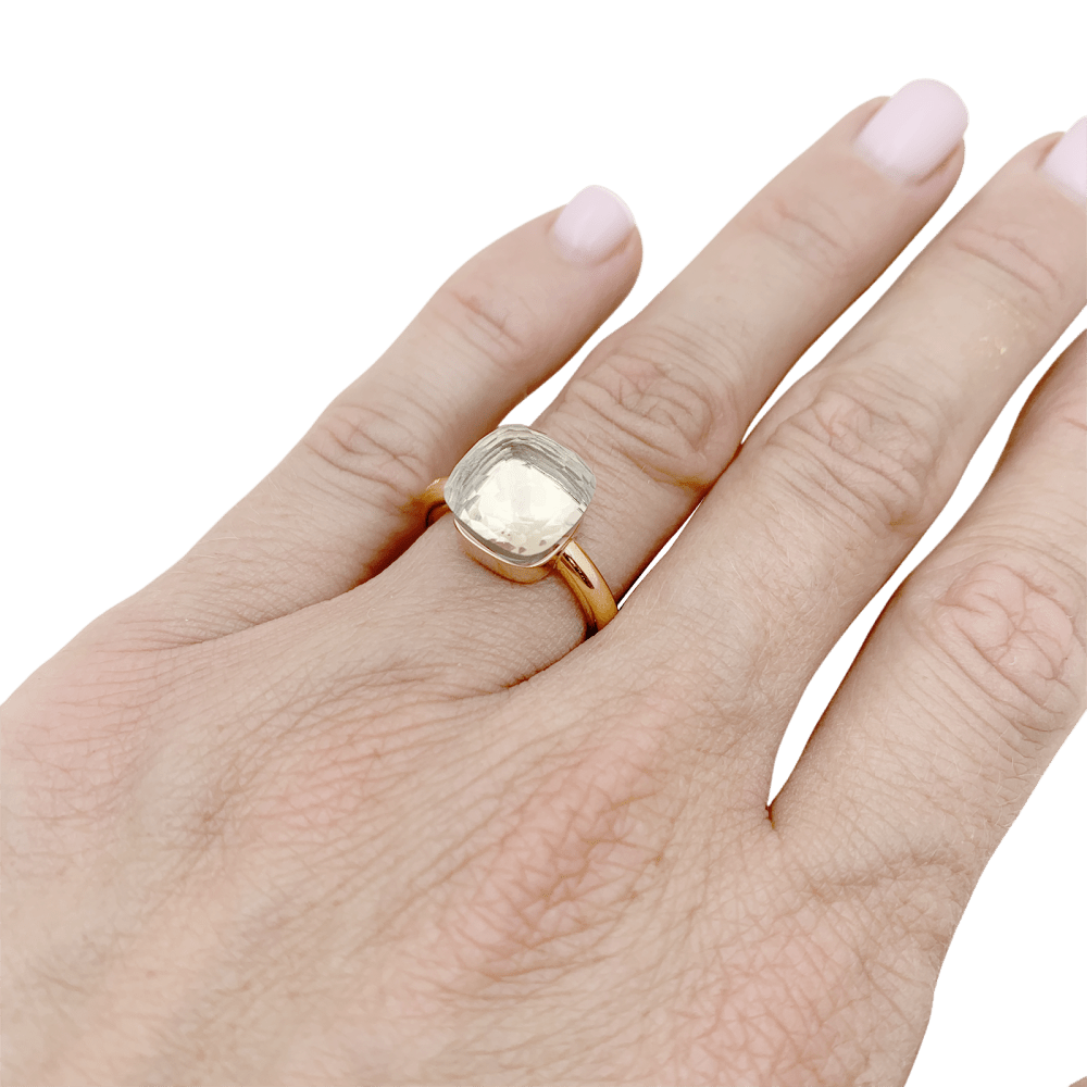 Bague Pomellato, collection "Nudo Classic", or rose et topaze blanche. 6