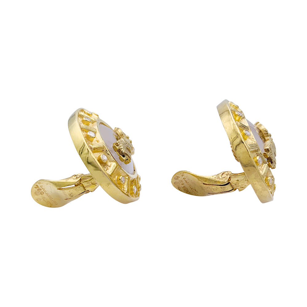 Boucles d'oreilles Lalaounis, "Bouclier d'Achilles", or jaune, cristal de roche. 2