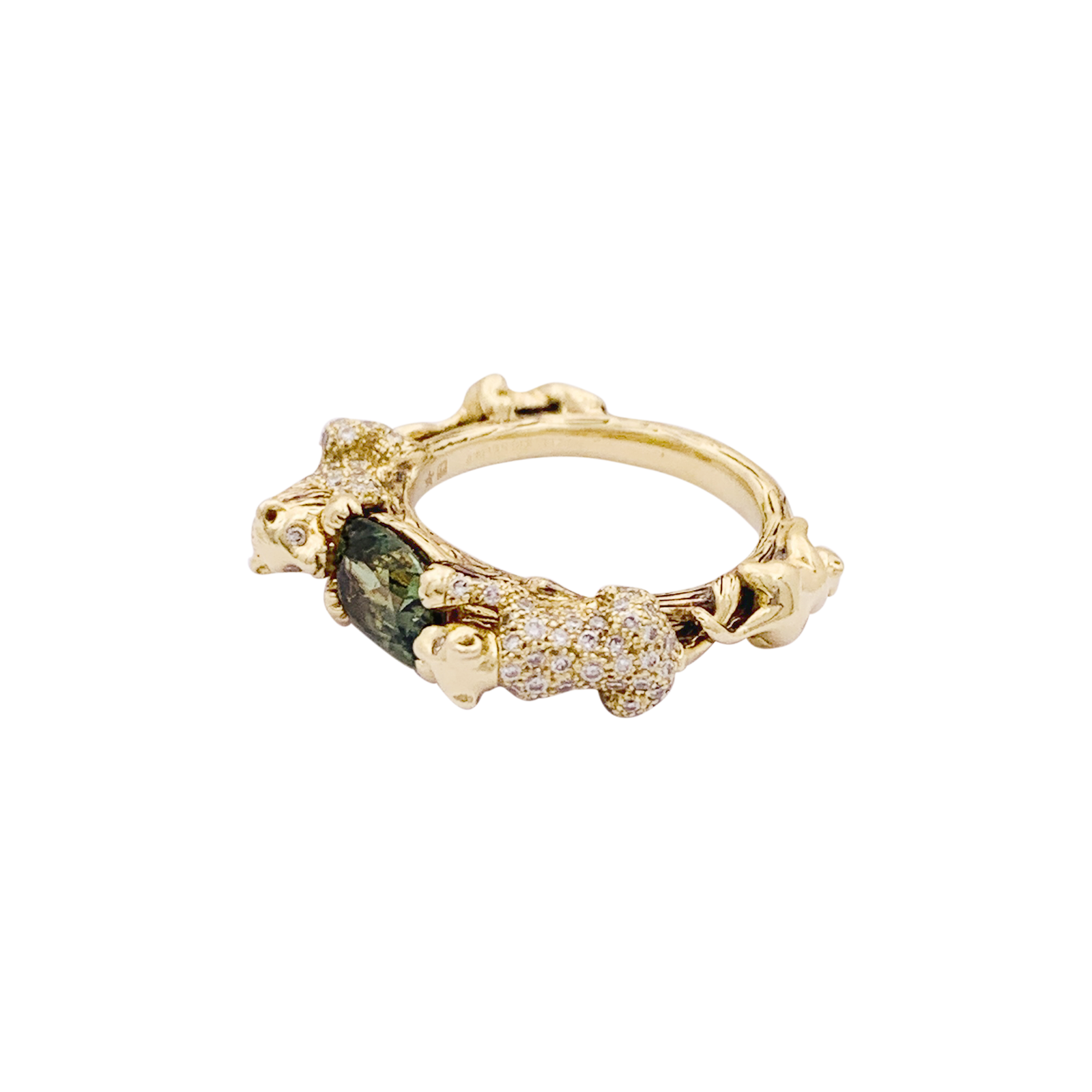 Bague Bibi Van Der Velden "Family Crest Lion" or jaune, diamants, saphir vert. 3