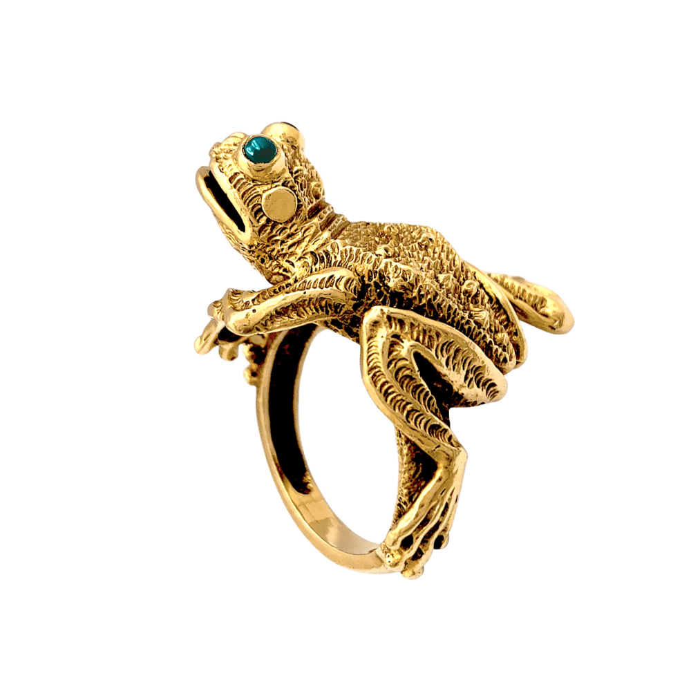 Bague Kurt Wayne, "Grenouille", or jaune, émeraudes. 4