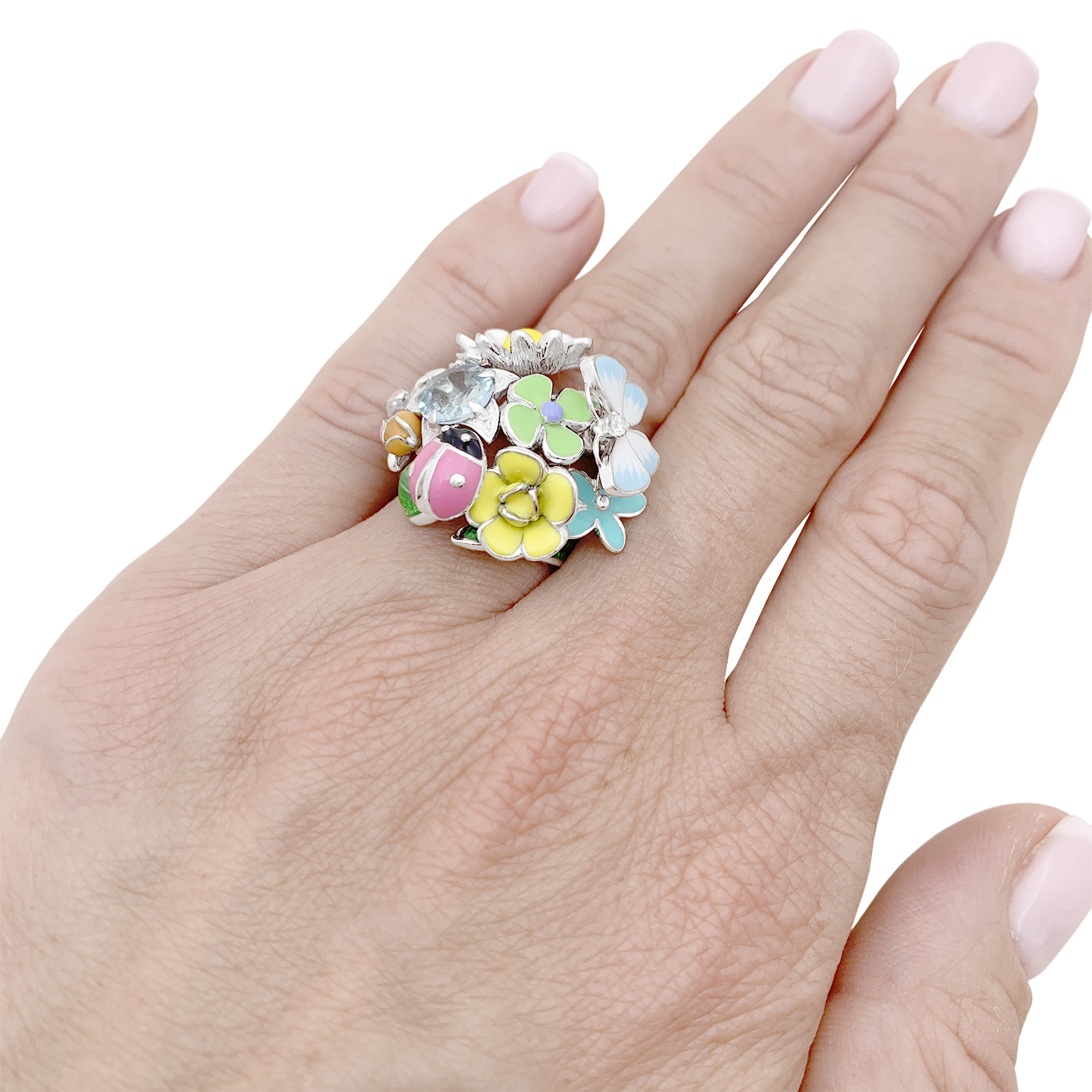 Bague Dior, "Diorette", or blanc, émail, aigue-marine et diamant. 6