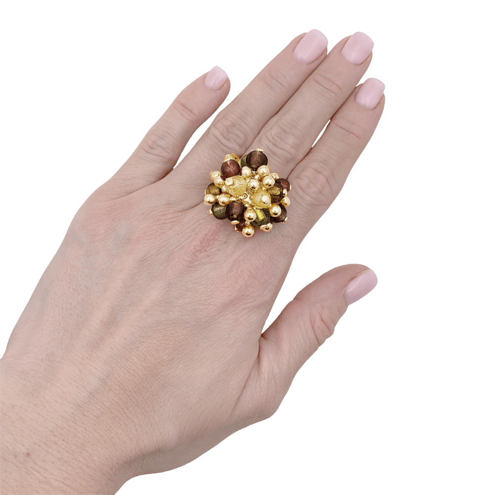 Bague vintage, "Pompon", or jaune, verre. 5