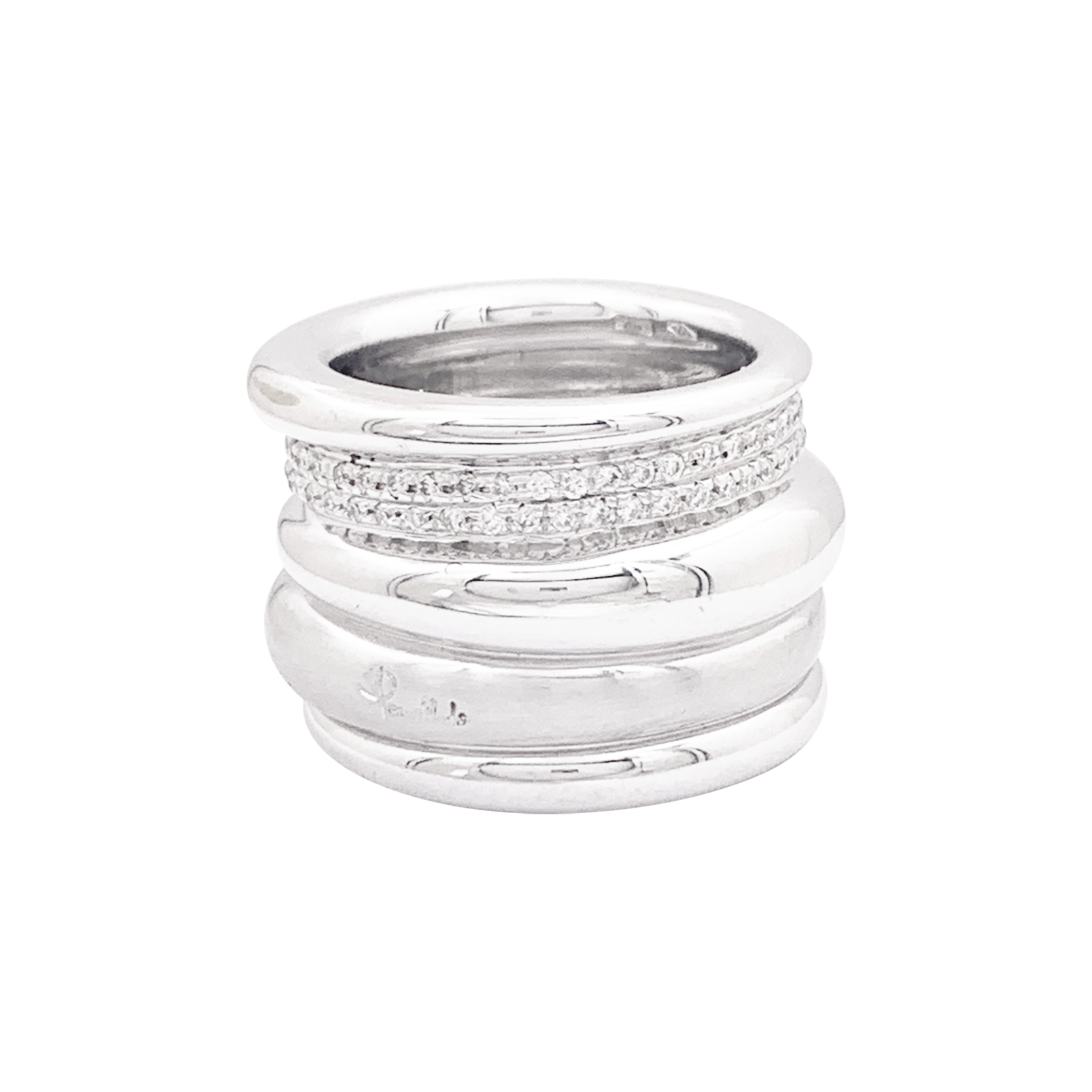 Bague Pomellato, "Tubolare", or blanc, diamants. 3