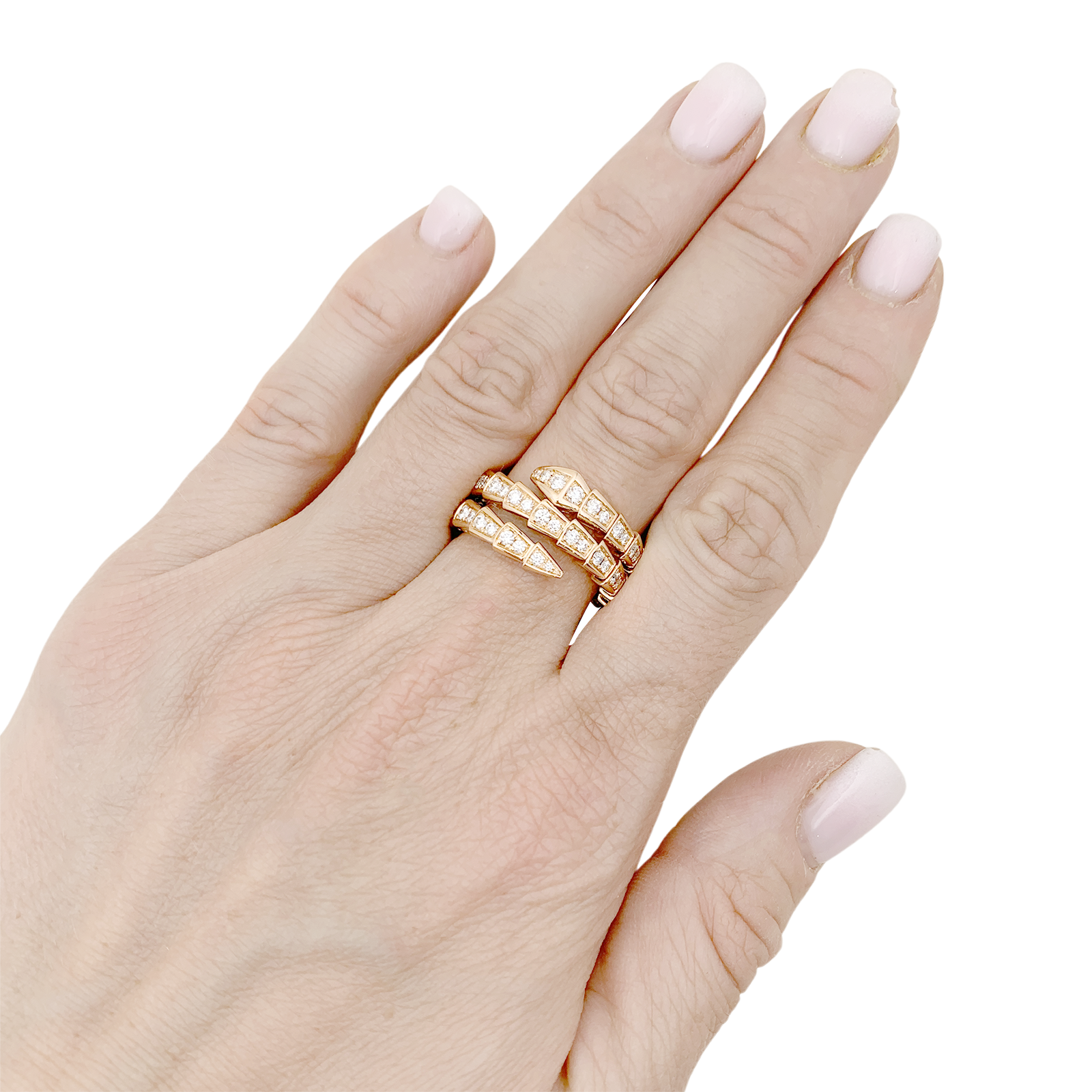 Bague Bulgari, "Serpenti Viper", or rose, diamants. 6