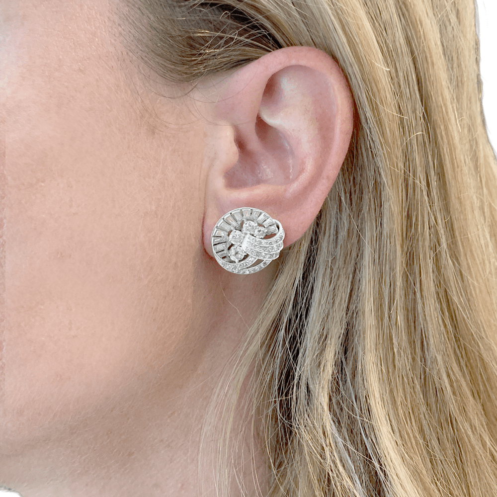 Boucles d'oreilles vintage diamants, platine. 5