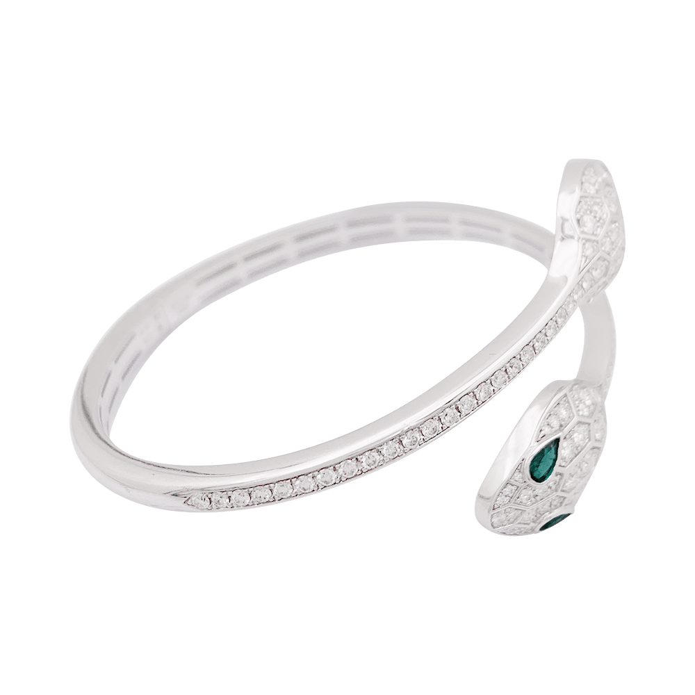 Bracelet Bulgari "Serpenti Seduttori" or blanc, diamants, émeraudes. 2