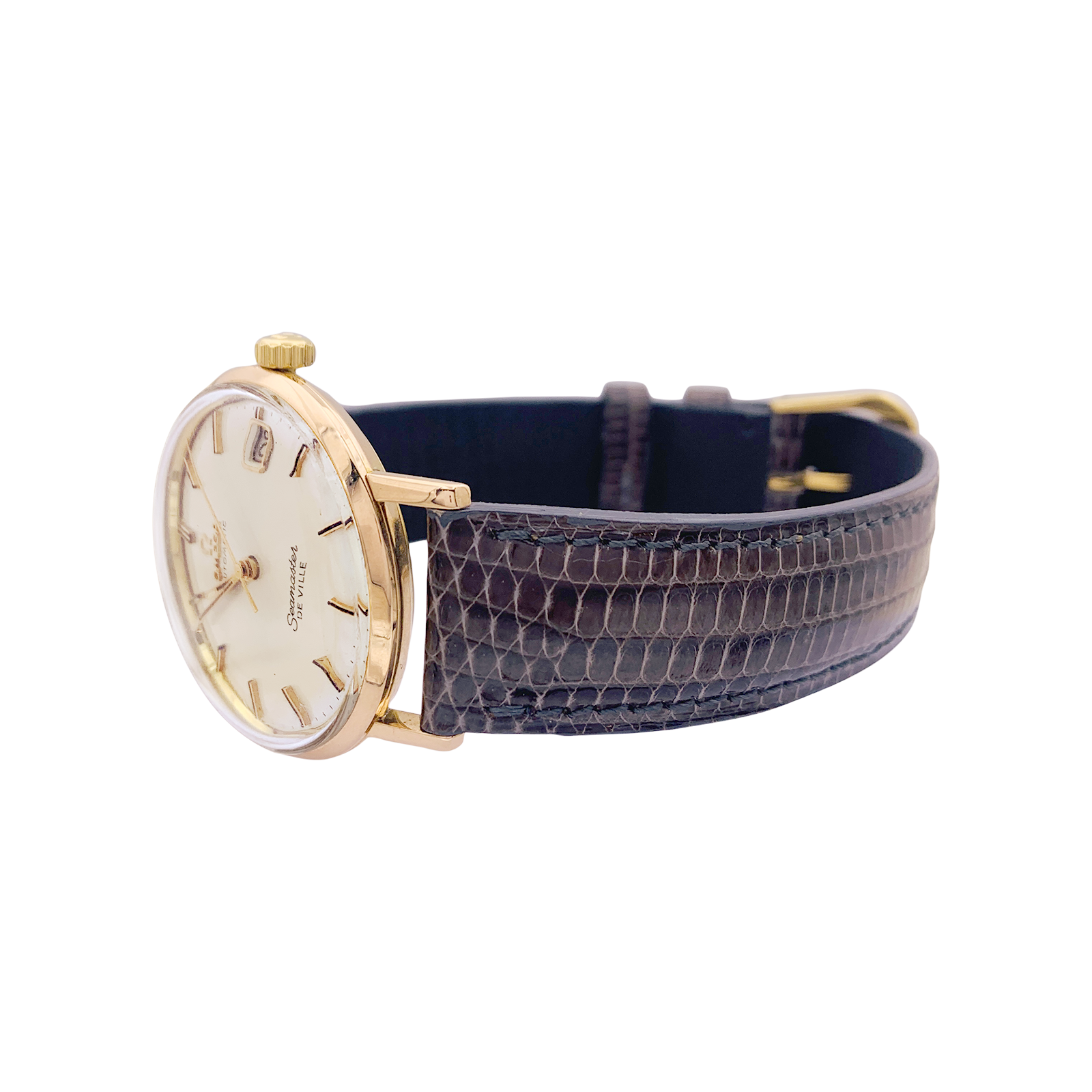 Montre Omega, "Seamaster De Ville" or rose, cuir. 2