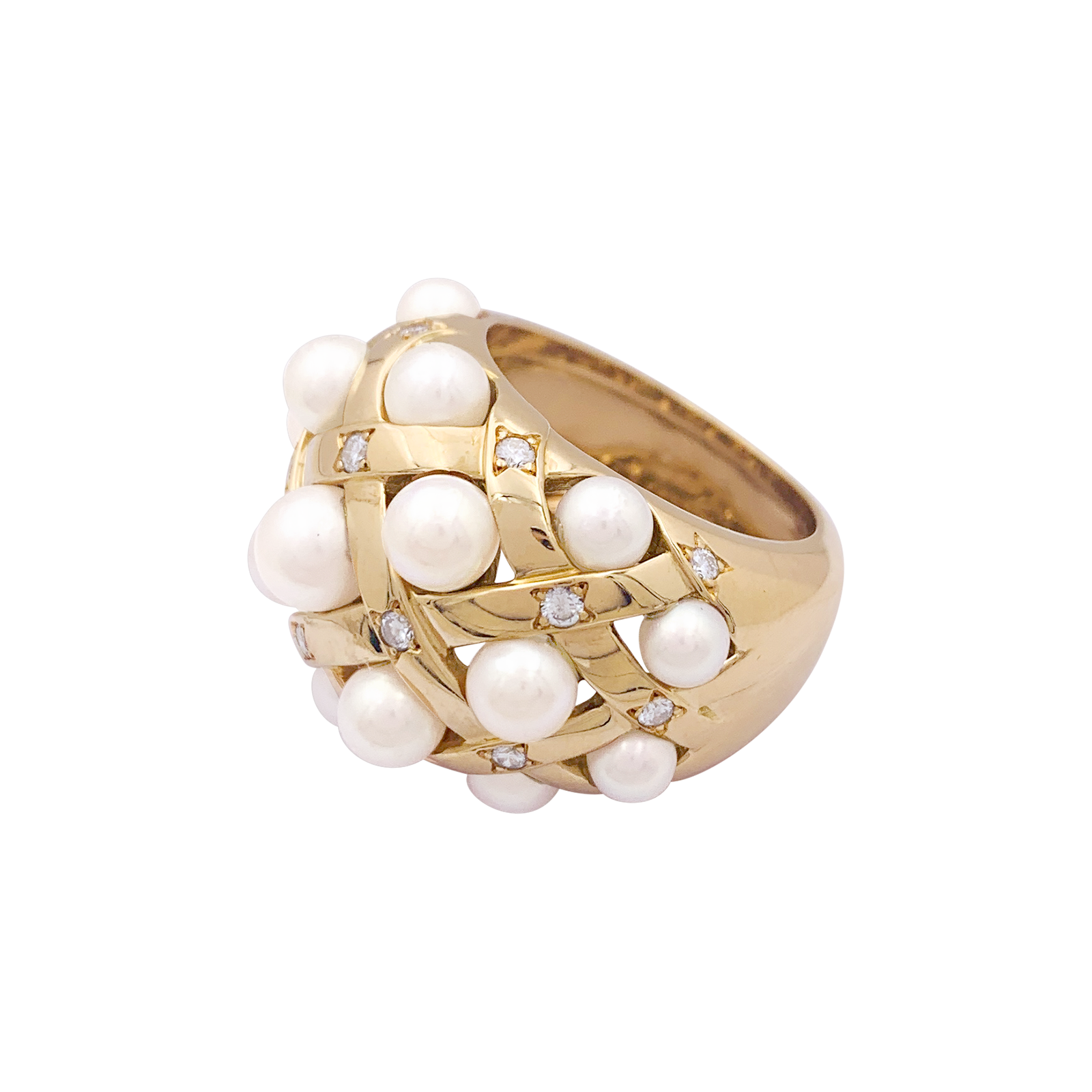 Bague Chanel, "Baroque", or jaune, diamants et perles. 3