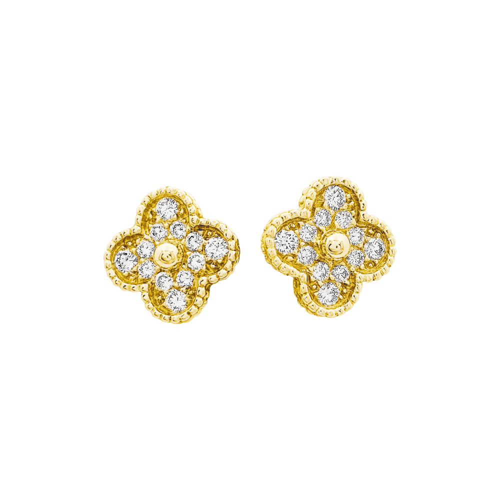 Puces d'oreilles vintages Van Cleef & Arpels, "Alhambra" or jaune et diamants. 1