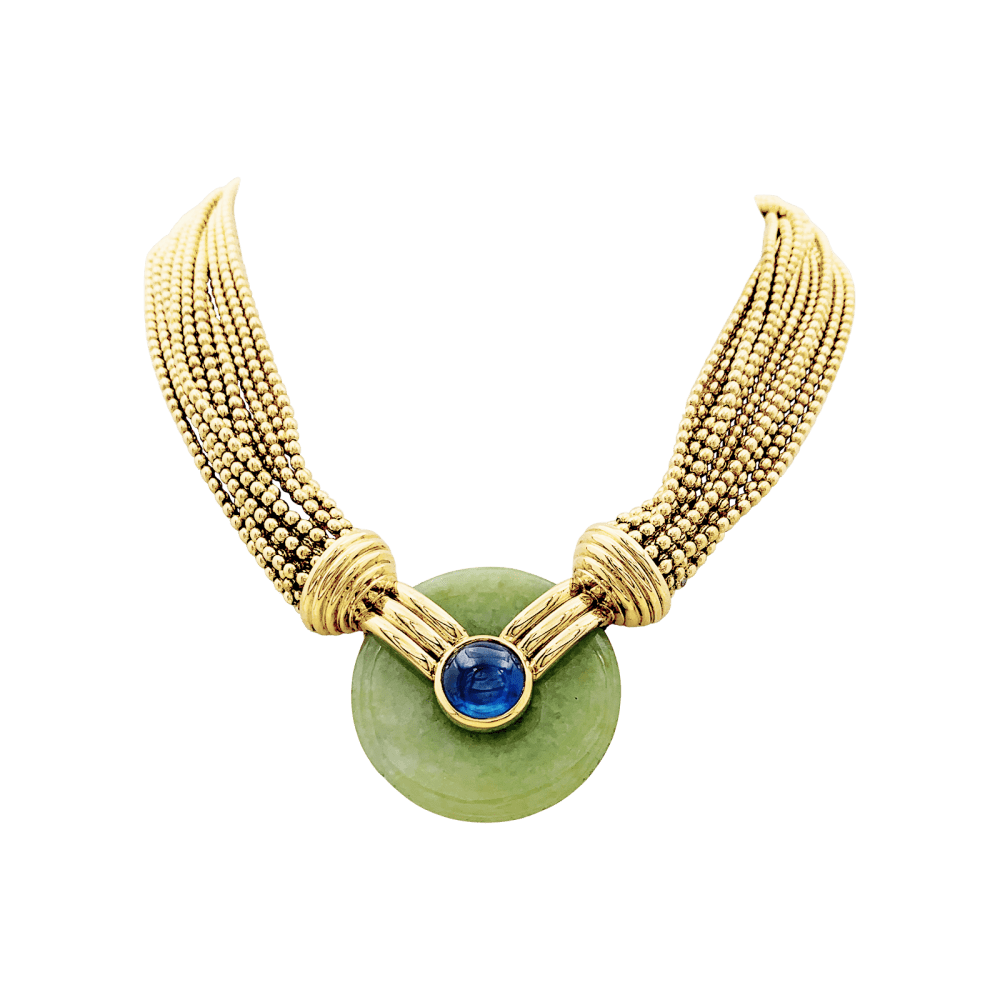 Collier Verney, or jaune, jade et saphir. 1
