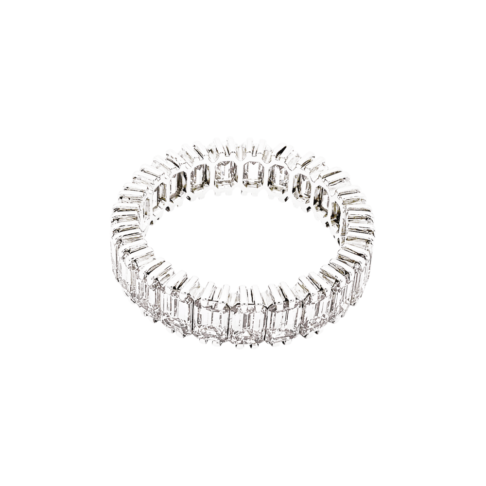 Bague alliance tour complet, platine et diamants taille émeraude. 5