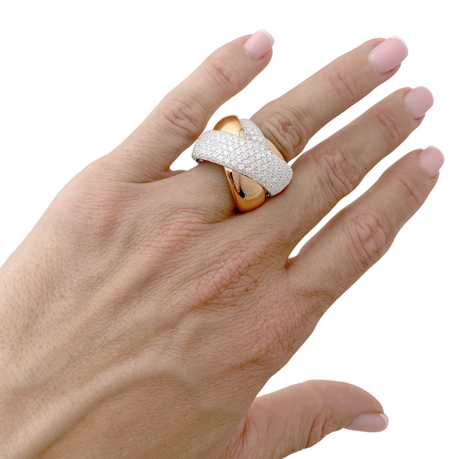 Bague quatre joncs deux ors et diamants. 6