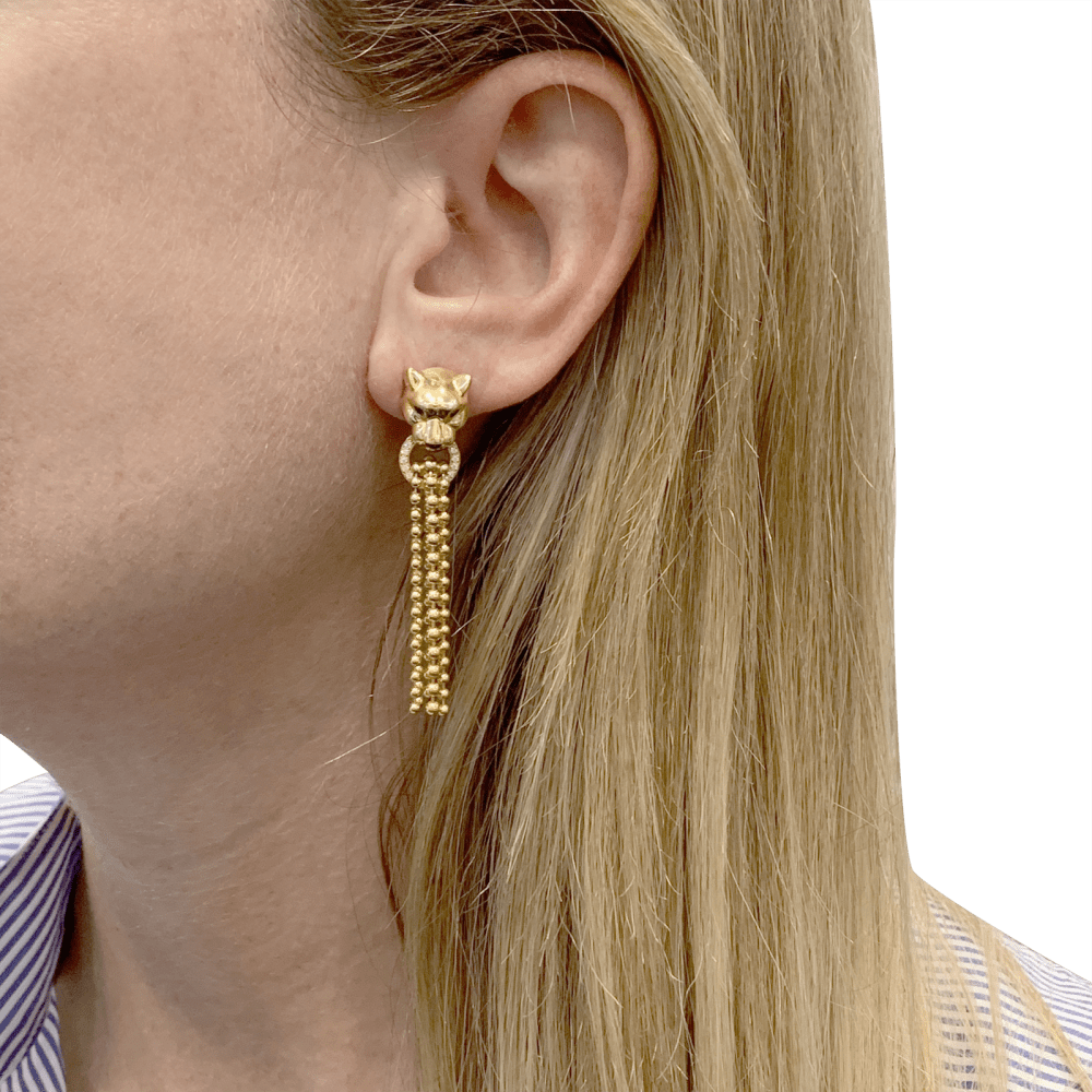 Boucles d'oreilles CARTIER, "Panthère de Cartier", or jaune, diamants, tsavorites et onyx. 6