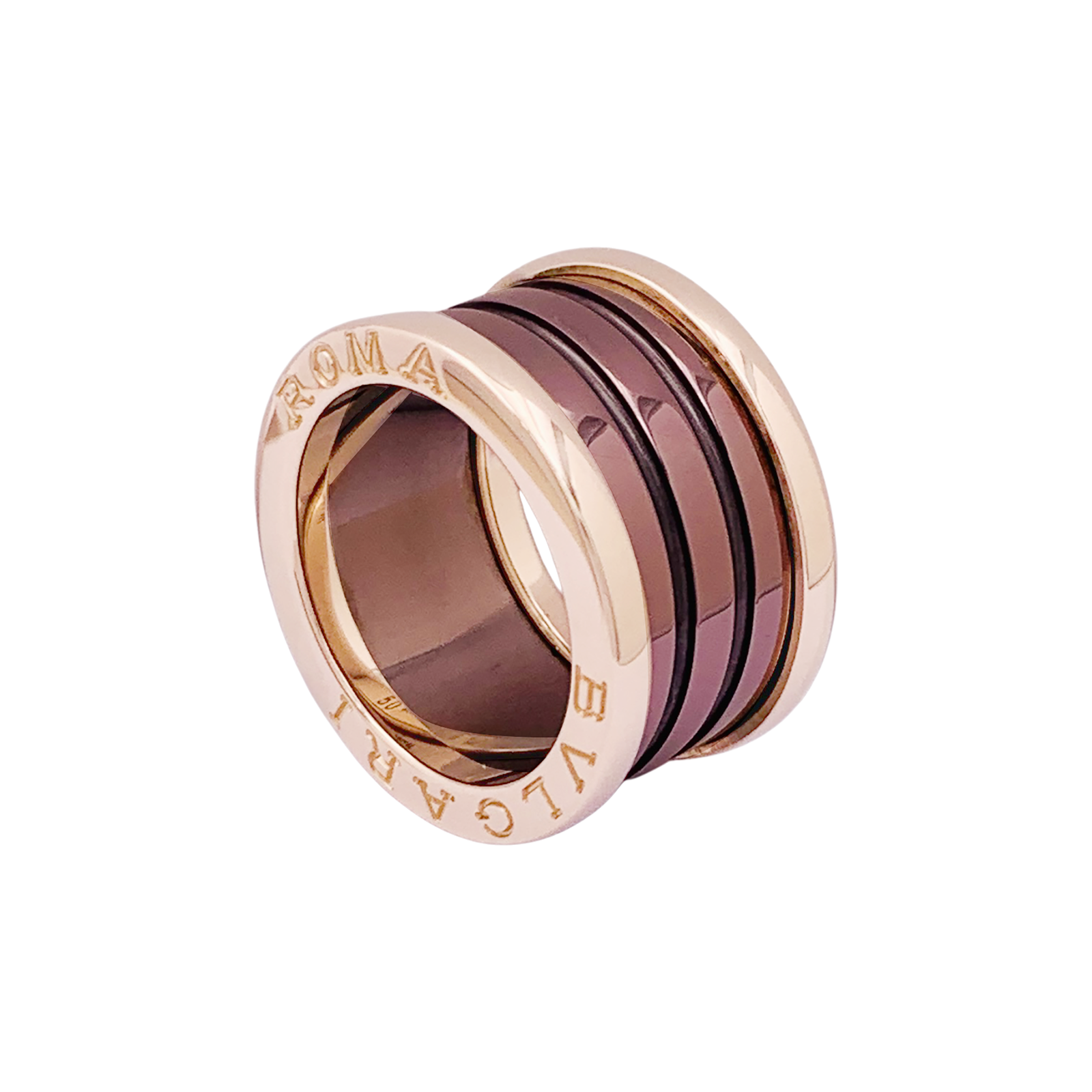 Bague Bulgari, "B.Zero1", or rose, cermet. 4
