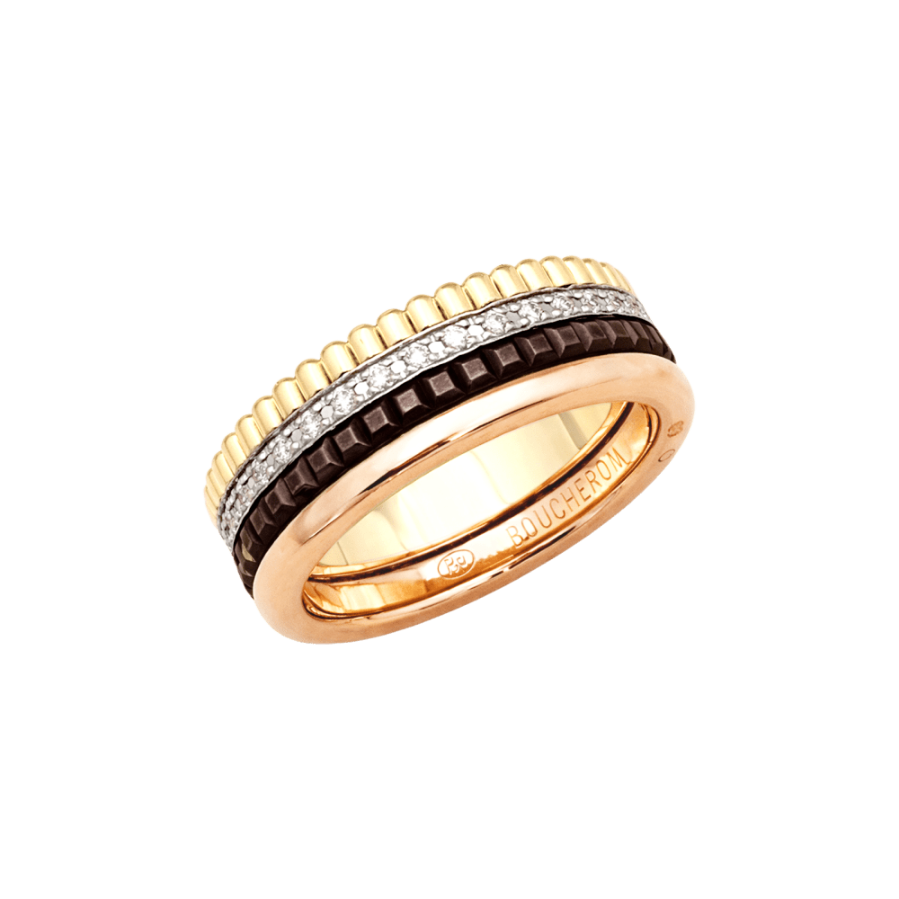 Bague Boucheron,"Quatre Classique Small", trois tons d'or, PVD marron et diamants. 1