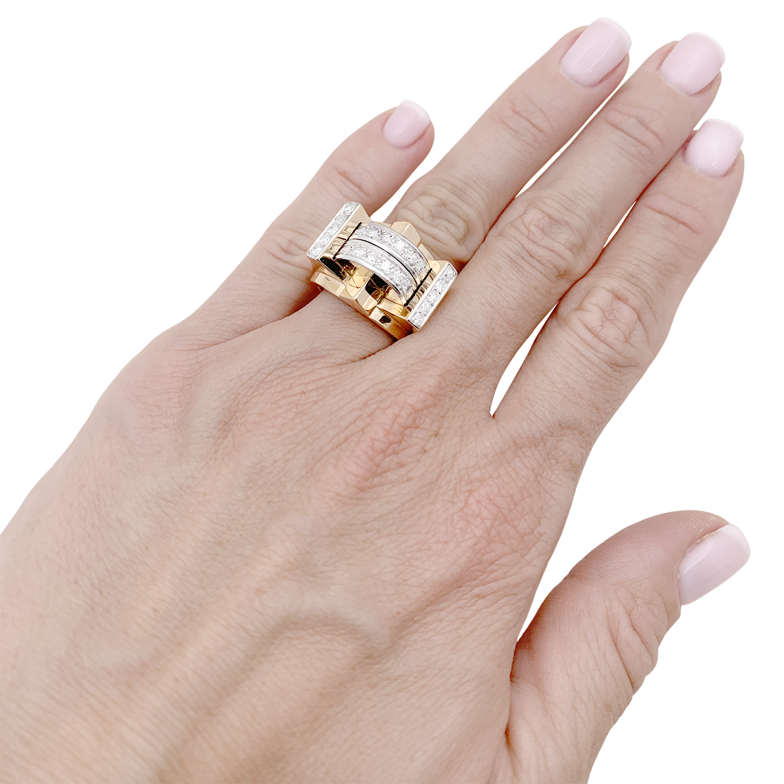 Bague « Tank » or jaune, platine, diamants taille 8/8. 6