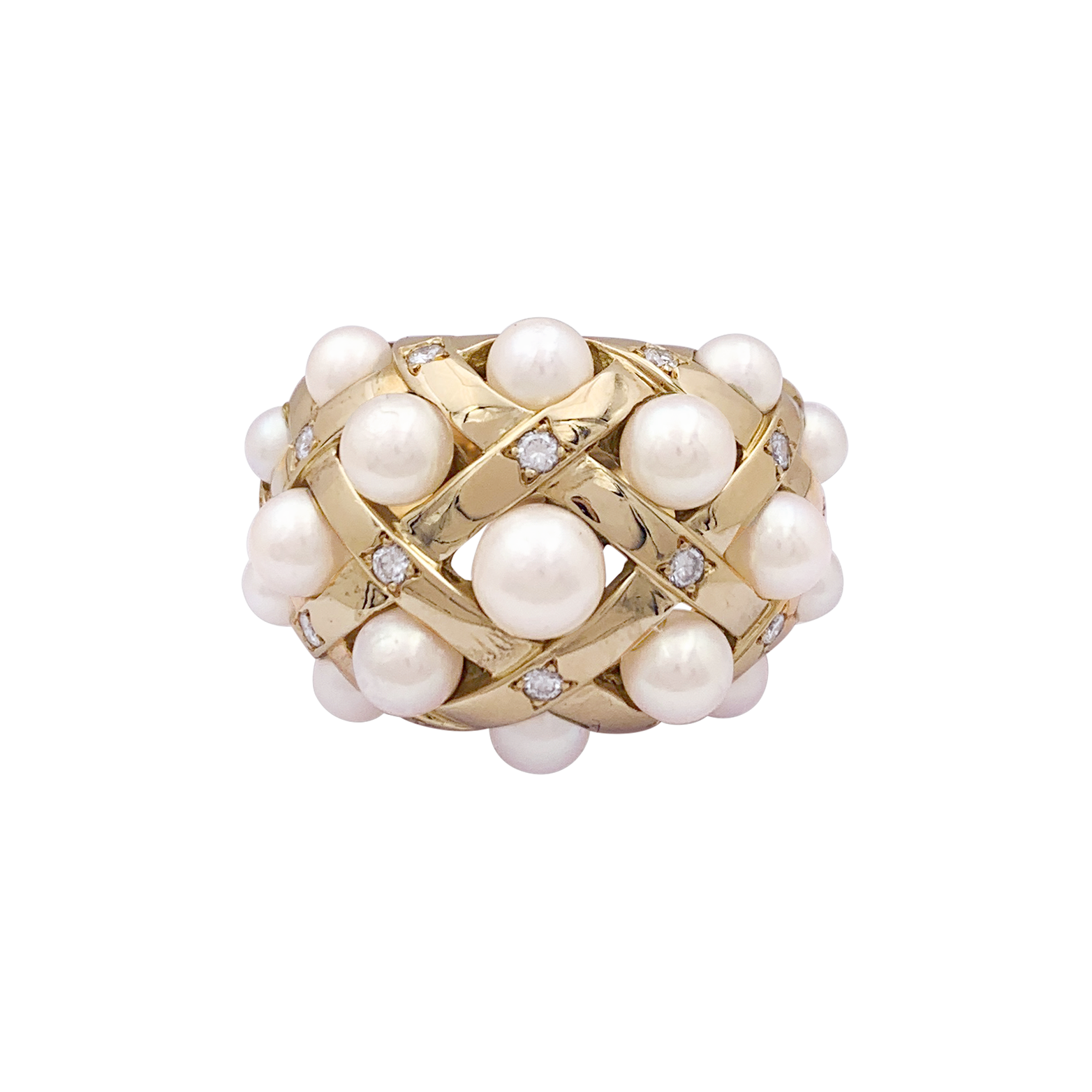 Bague Chanel, "Baroque", or jaune, diamants et perles. 6