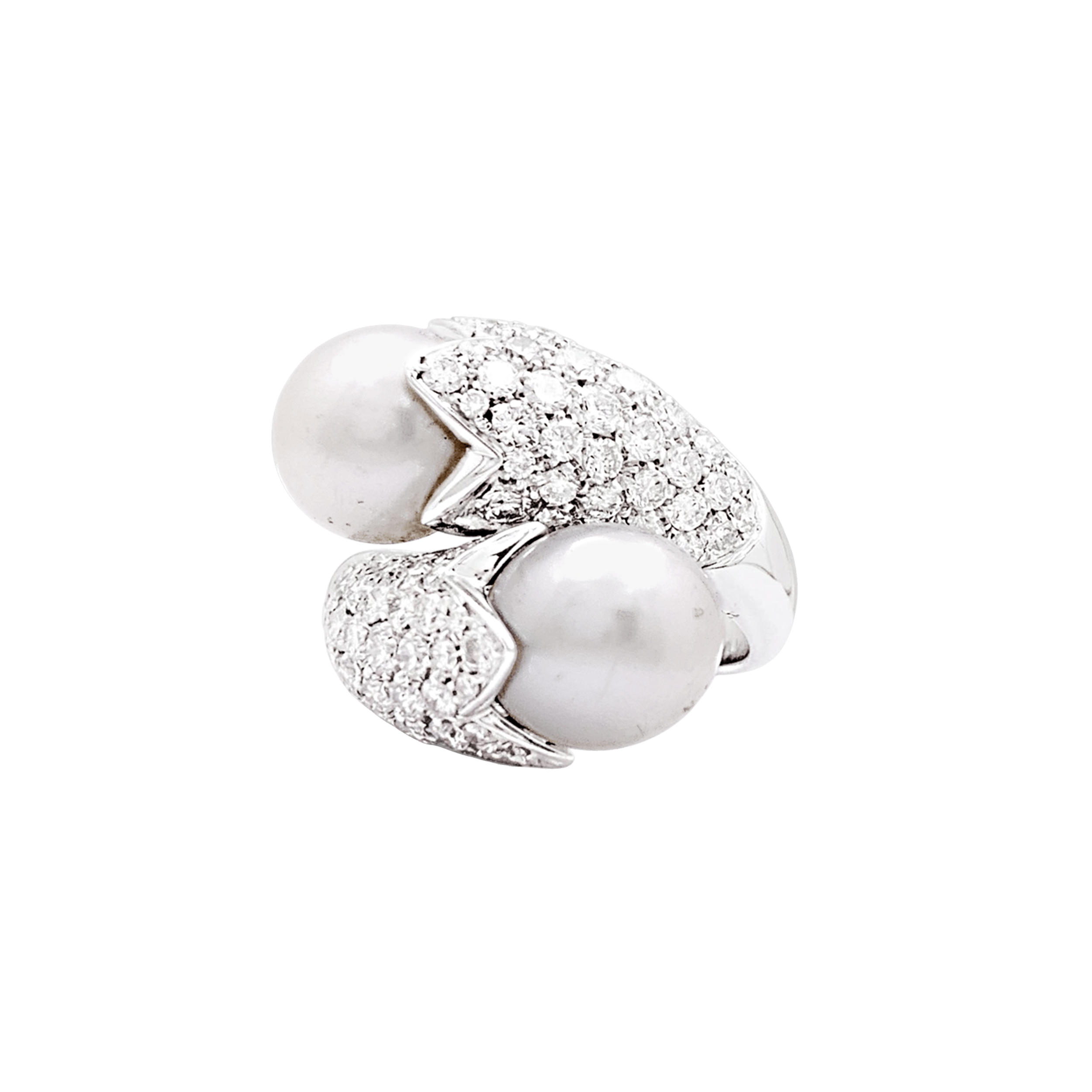 Bague « Toi & Moi », or blanc, perles, diamants. 1